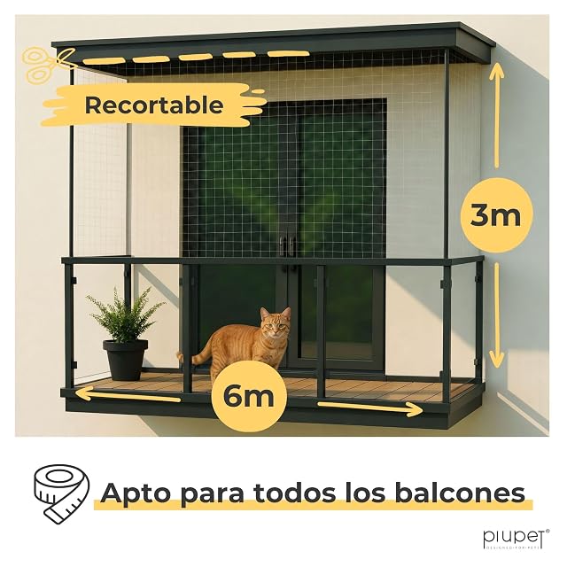 Foto 2 de 6 de PiuPet 6x3m Red de Balcón para Gatos, Malla de Seguridad Transparente