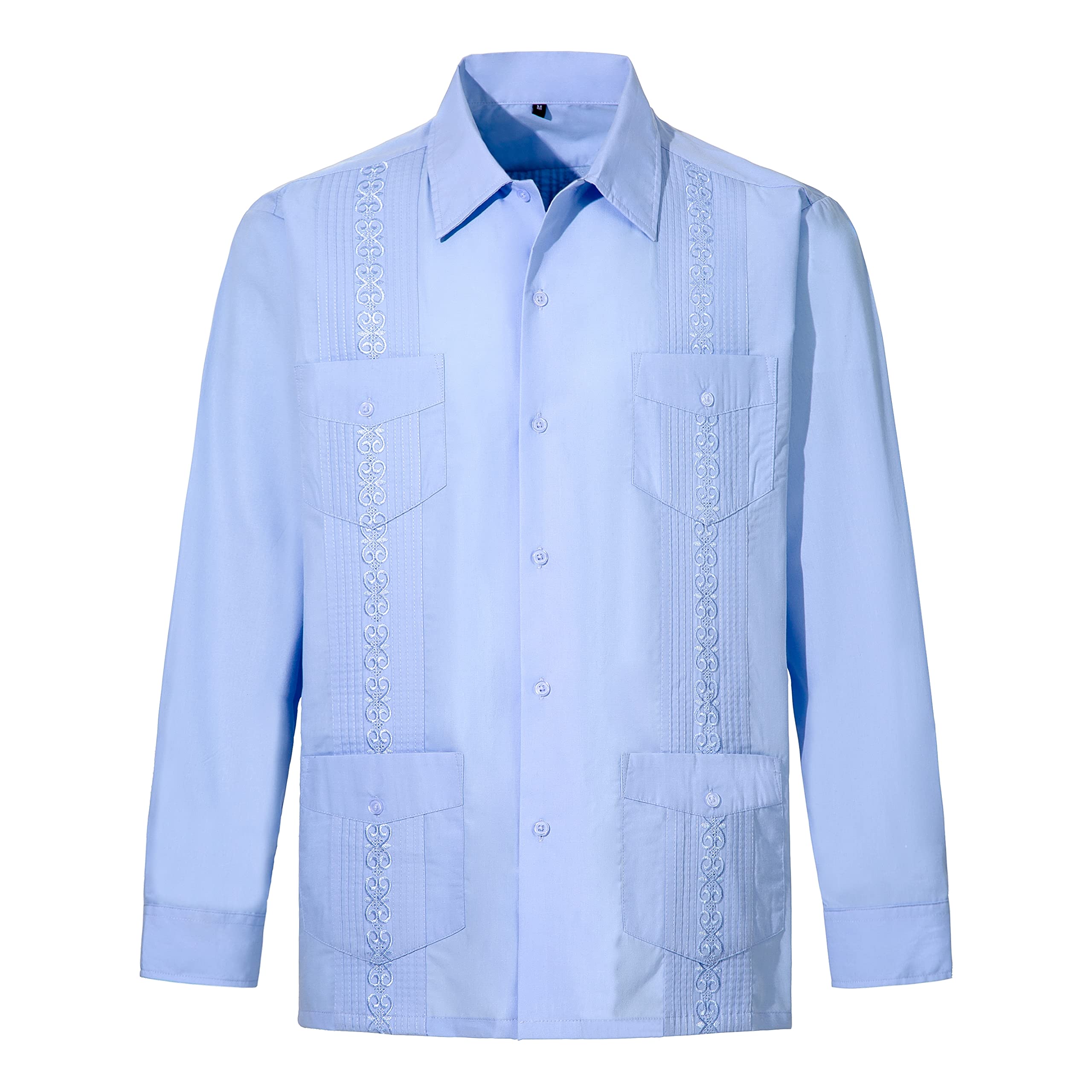Maxjon Men's Lightblue  Shirts Guayabera Shirts Cuban Long Sleeve Mexican Shirts For Xl