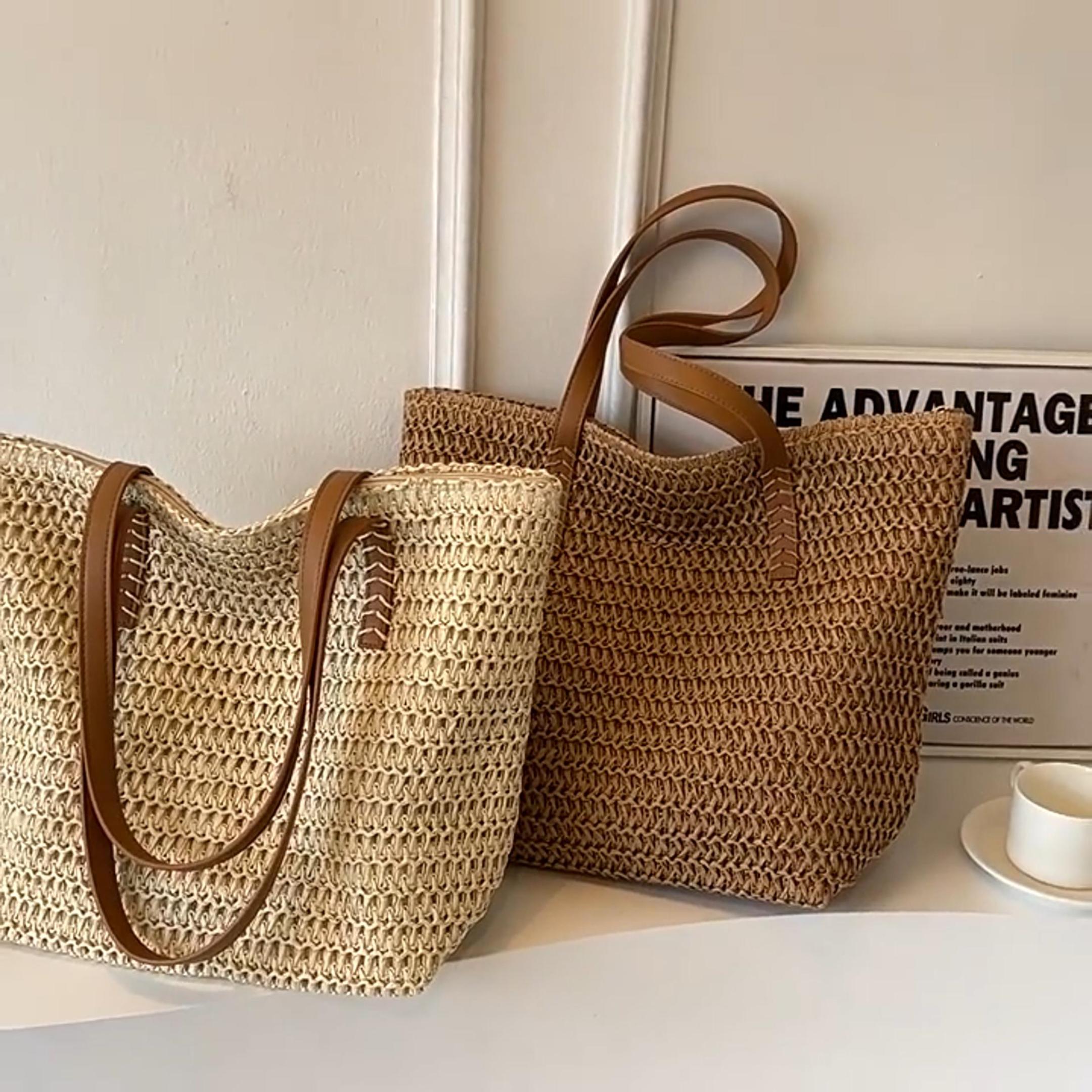 Bolso de playa tejido para mujer miniatura 6