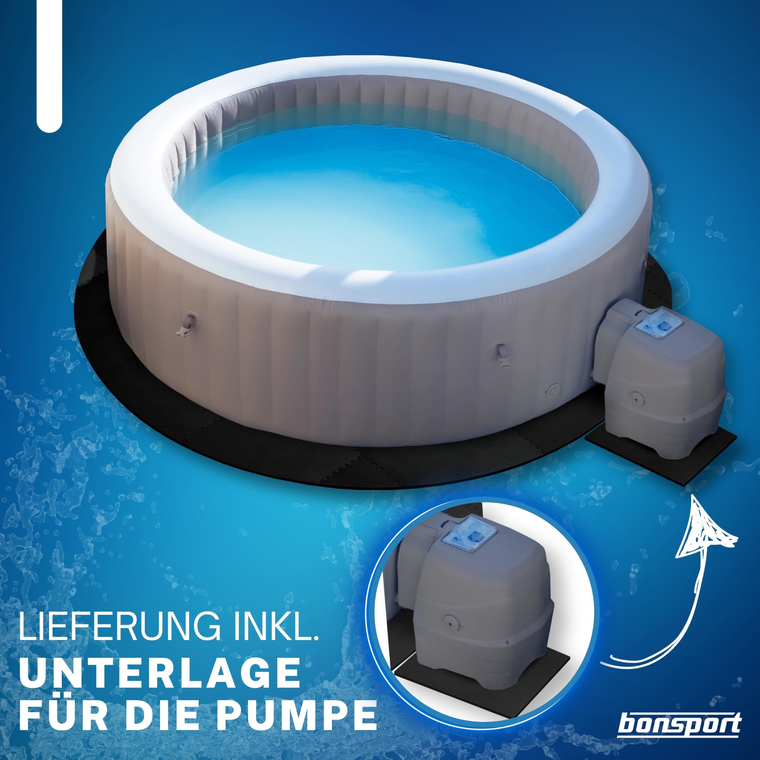 Whirlpool Unterlage rund 240cm - INKL. GRATIS KESCHER - Bodenmatte für Outdoor Whirlpools - Schützt & Isoliert Poolunterlage Pool Untergrund, schwarz