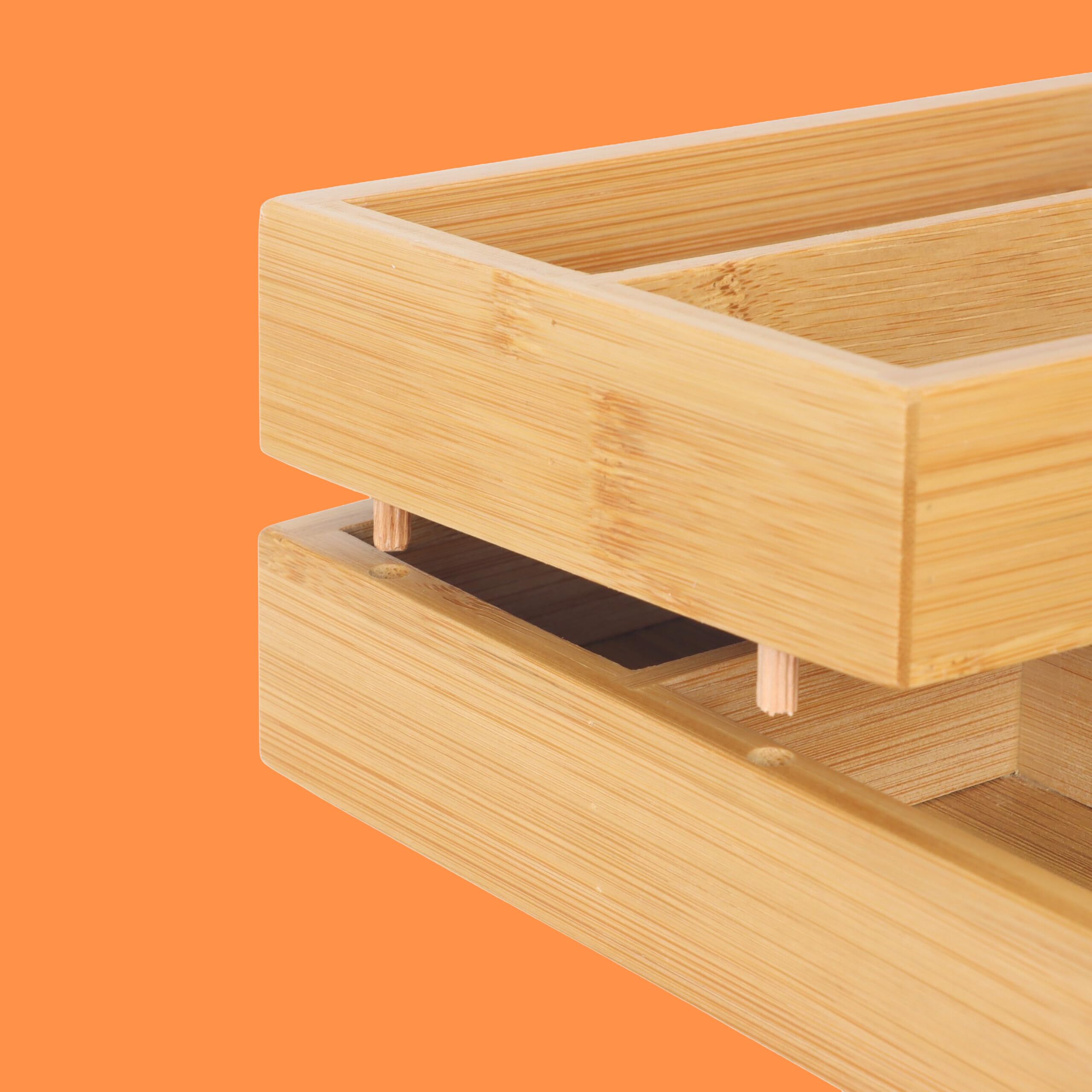 Relaxdays Inserto de Cubiertos de bambú, 2 Piezas, 6 Compartimentos, apilable, Organizador de cajón, Natural