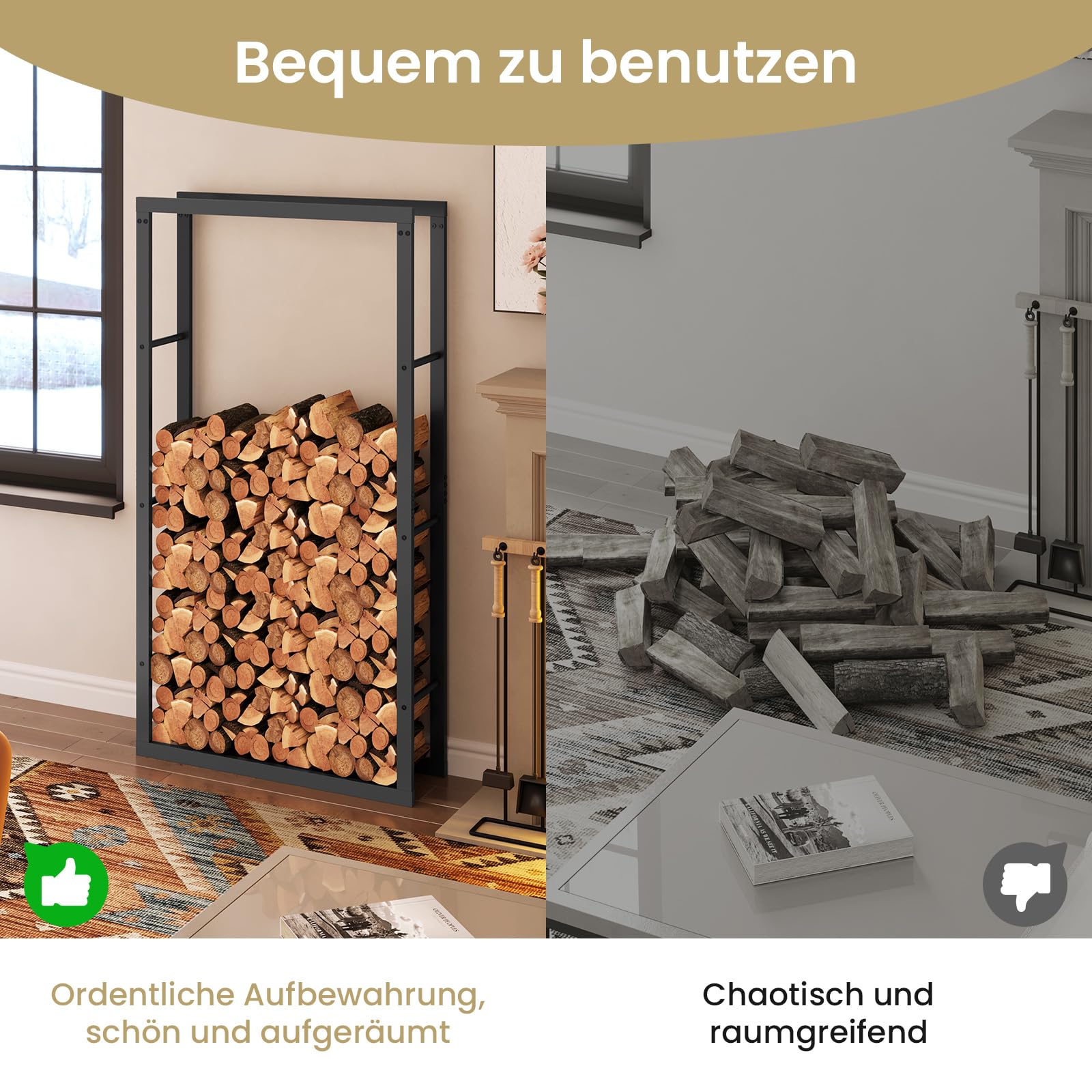 Laneetal Kaminholzregal Innen Außen, Holzstapelhilfe, 150x80x25 cm