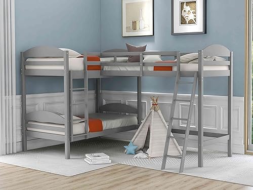 Miniatura 1 de Cotoala Litera y cama tipo loft de tamaño individual en forma de L marco de cama de madera con escalera para dormitorio de niños diseño de ahorro de