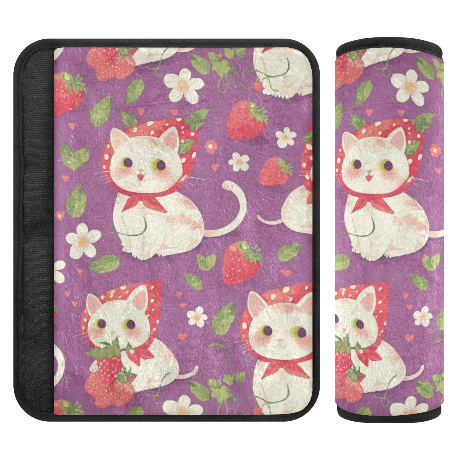 Seat Belt Covers 2 Pack Cute Cat Strawberry Car Seat Strap Covers Super Soft Flowers Car Seat Neck Cover for Boys Girls Adults Babies S
