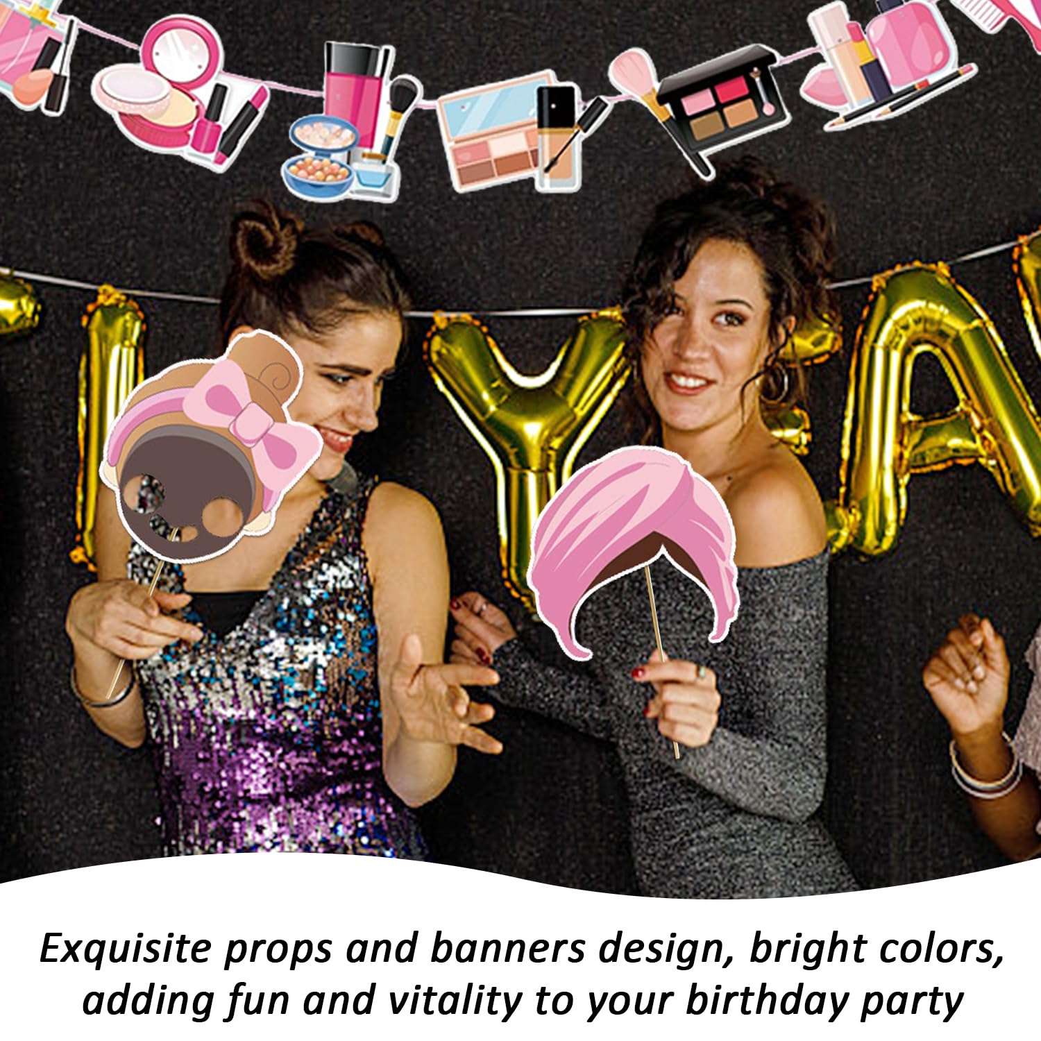 Set 26 Oggetti Di Scena + Banner Per Festa Di Compleanno A Tema Trucco – Decorazioni Di Carta Colorate