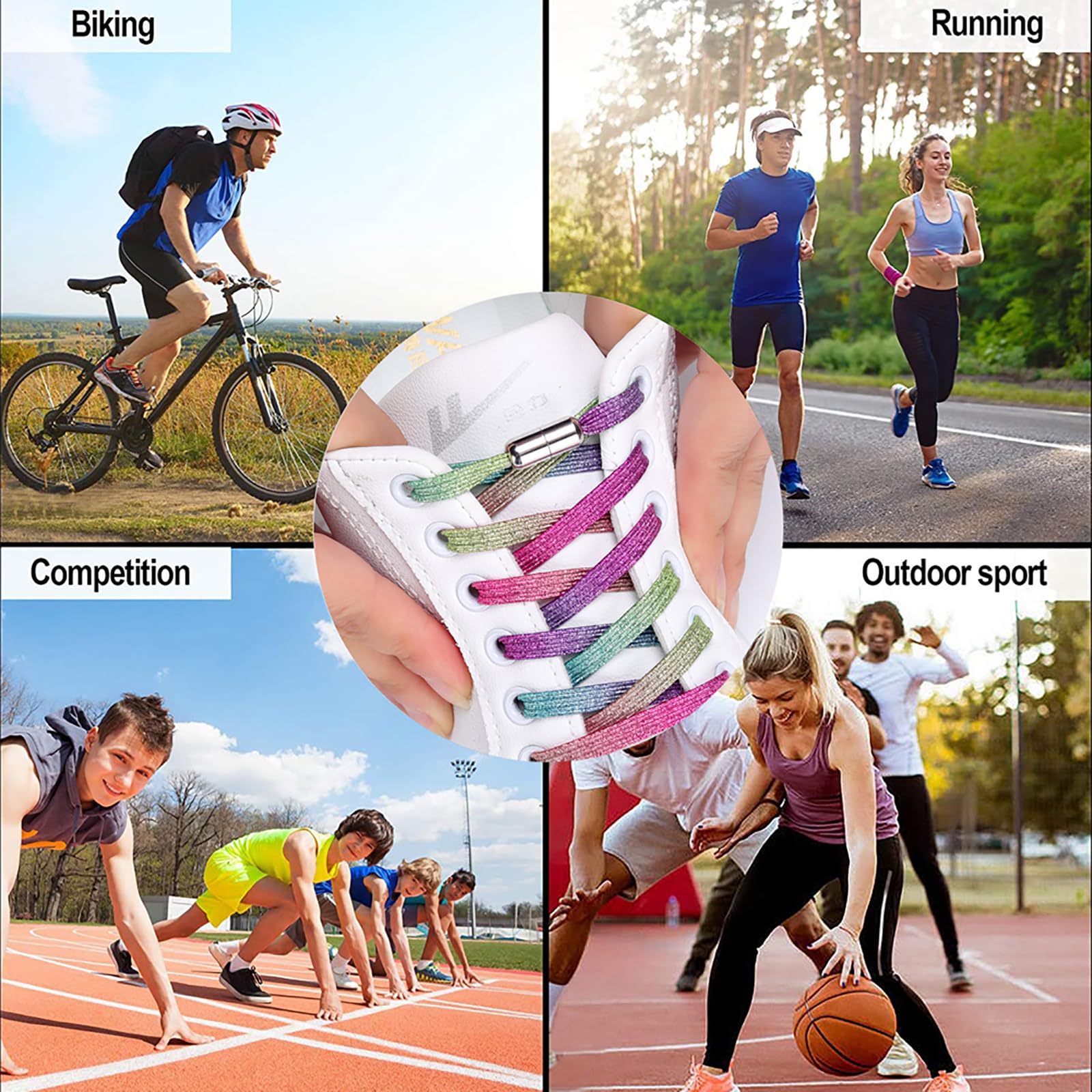 Lacci Scarpe Elastici Lacci Senza Nodo | Lacci Elastici per Scarpe Bambini Adulti - No Tie Elastici Lacci Scarpe con Chiusura Fibbie in Metallo Blocca Lacci Eutobloccanti Adatto a Tutte le Scarpe