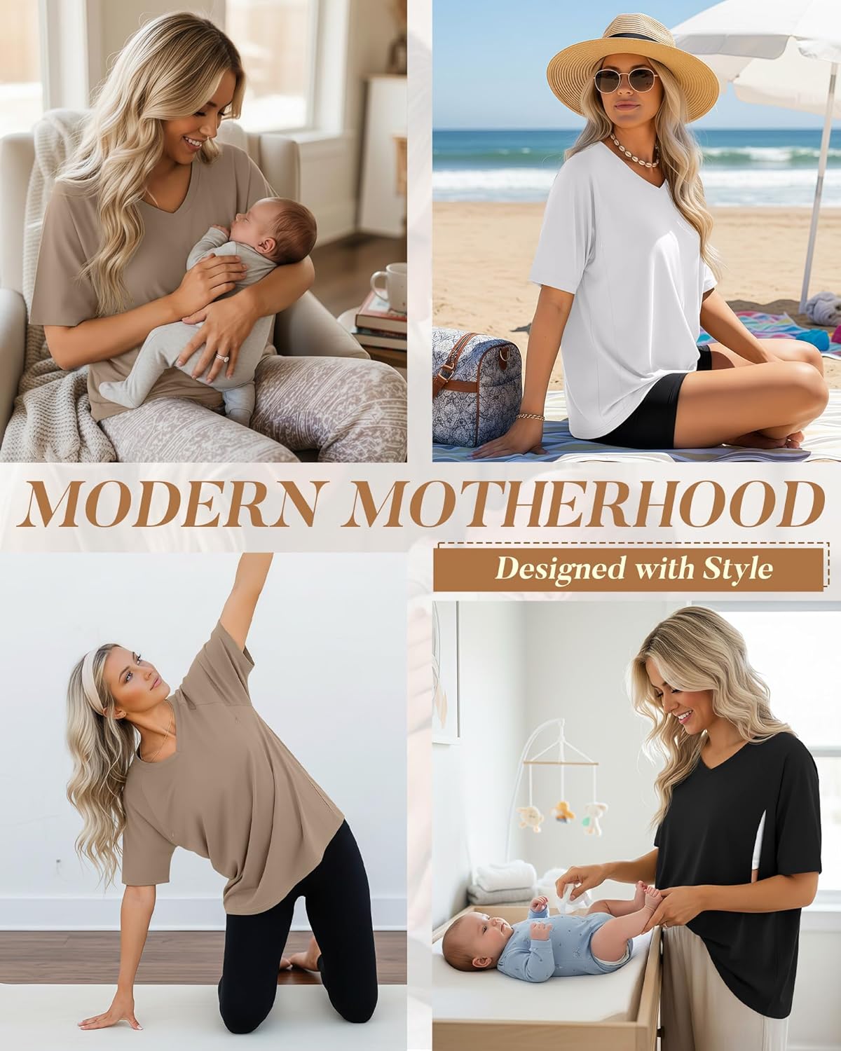 3 Pack Women's Oversized Nursing Shirts with Hidden Zip Breastfeeding Tops Short Sleeve Raglan Maternity Clothes