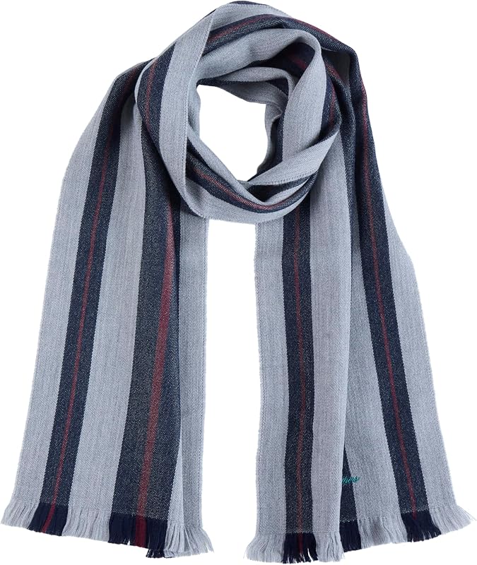 100% Wool Woven Varsity Striped Scarf with Eyelash Fringe - Men's Luxury Winter Scarf, 72-inches x 10-inches