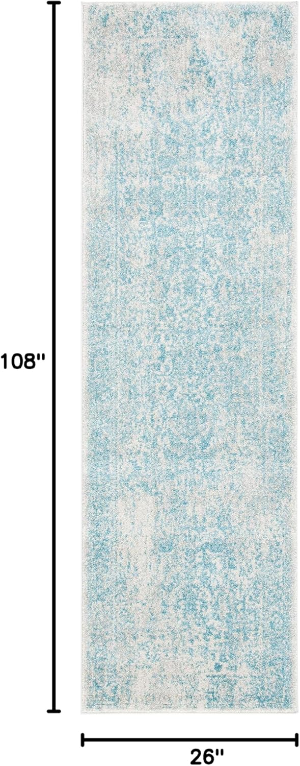 Ivory and Aqua Easy-Care Synthetic Runner Rug, 2'2" x 9'