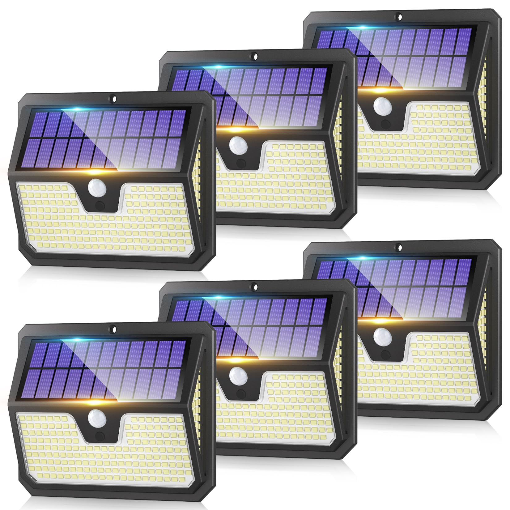 Seklin 6 Pack Solar Powered Outdoor Security Light, 3 Modes Motion Sensor, 360° Wide Angle, IP65 Waterproof LED Solar Flood Light, Easy to Install for Home Outside Use
