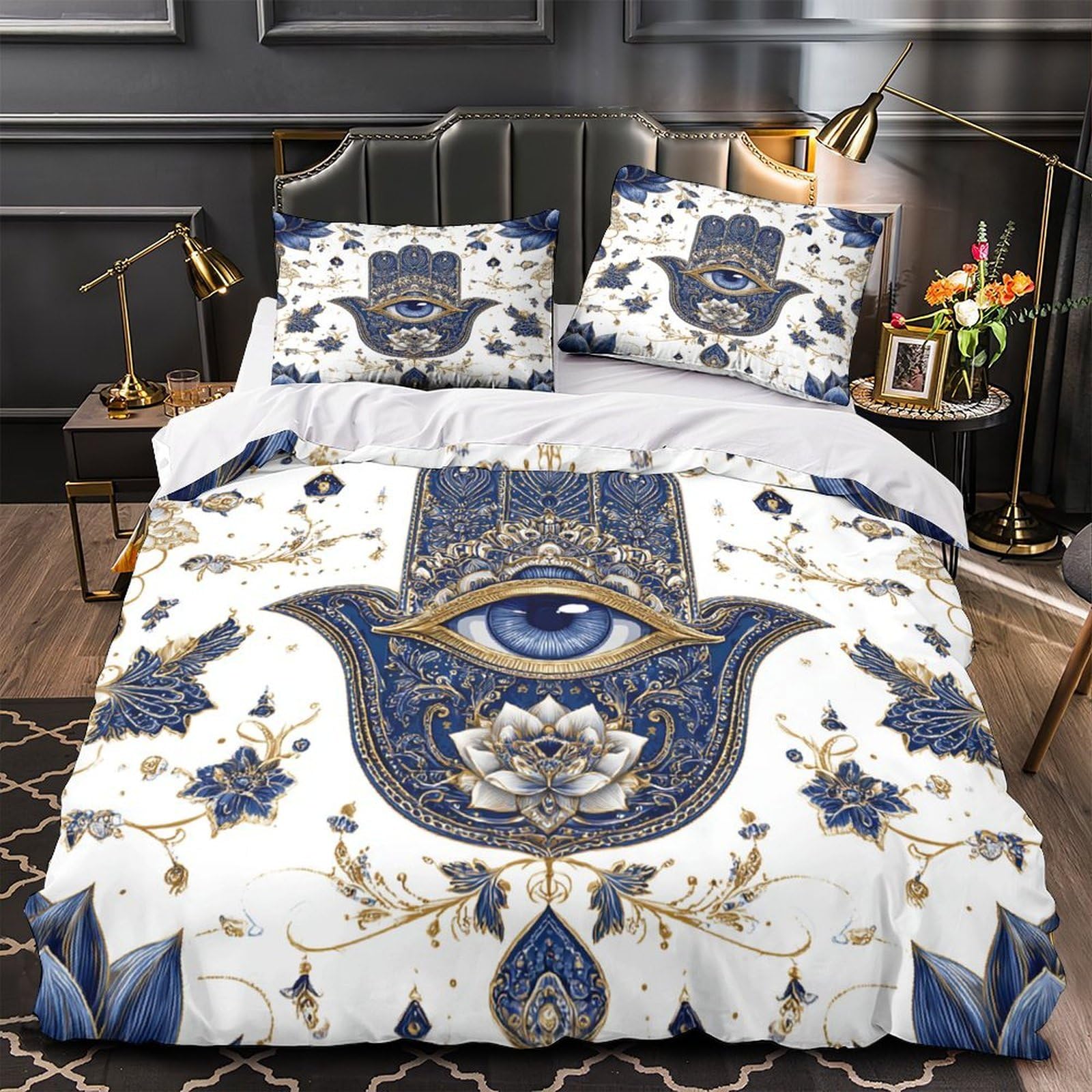 Parure de lit Hamsa bleue 140x200 pour chambre enfant et adulte