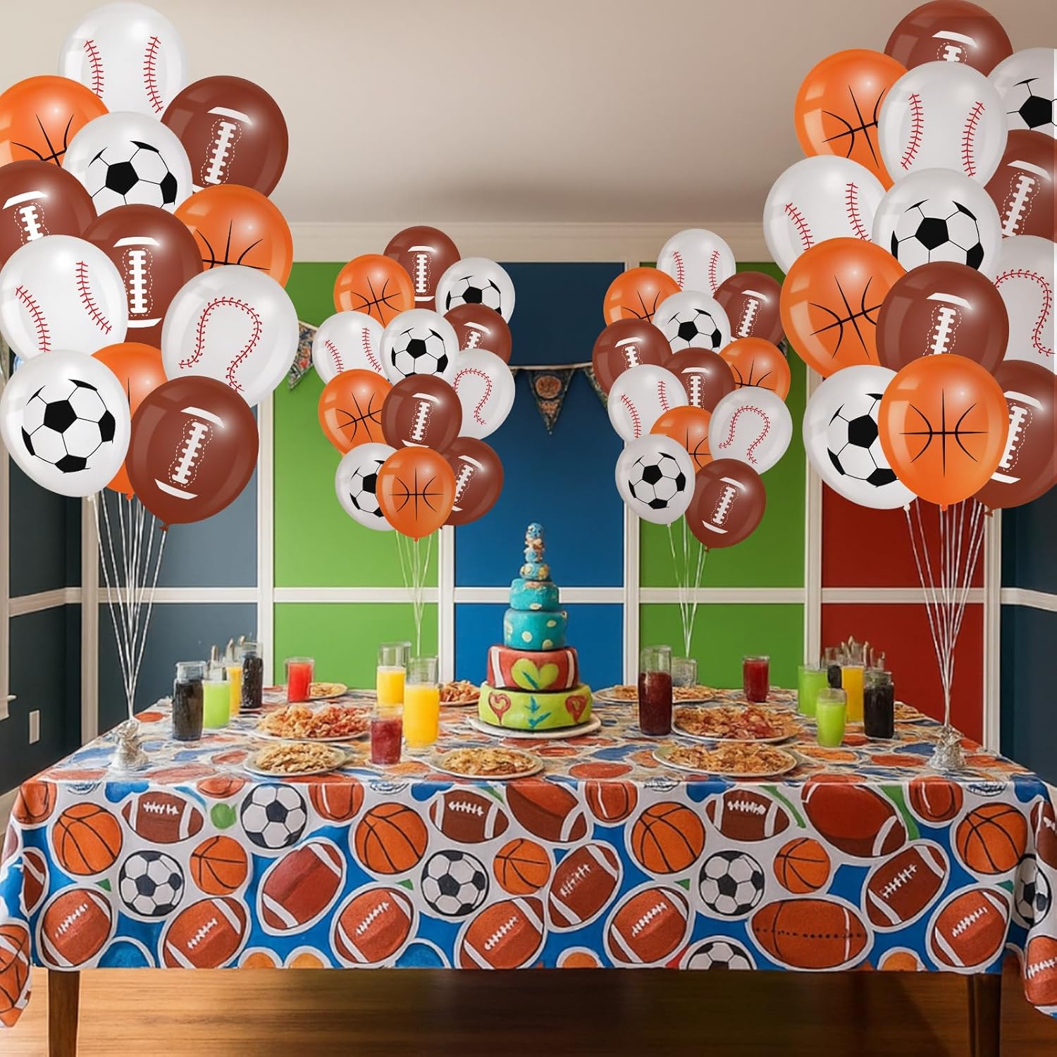 Censen 45 Pieces Sports Balloons 12 Inch Sports Latex Balloons Include Football Basketball Baseball Soccer Decorations for Game Themed Birthday Indoor Outdoor Party