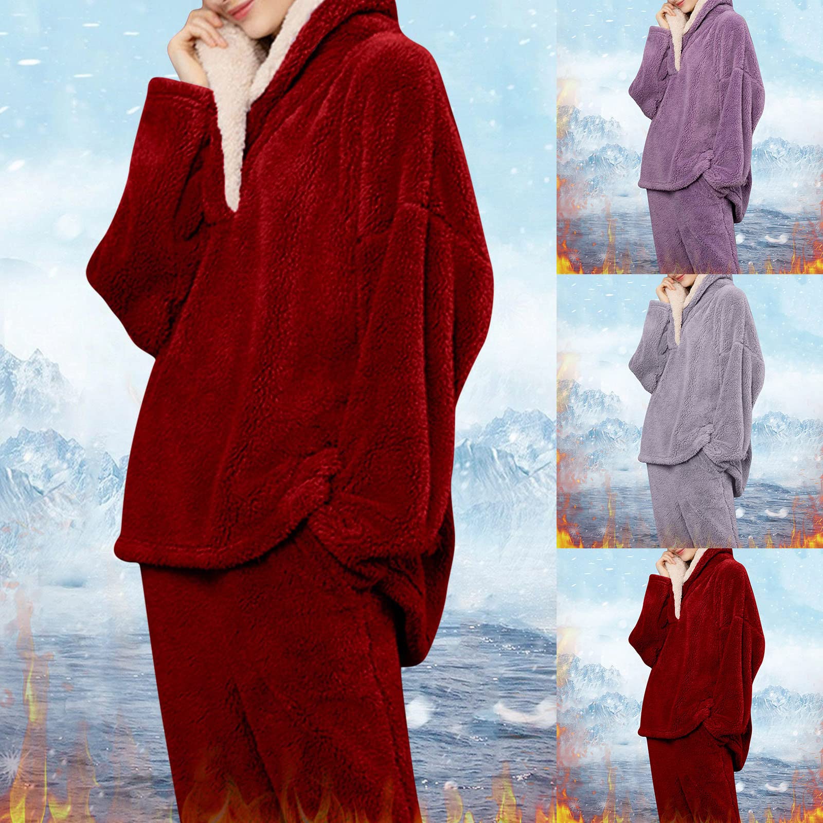 Pigiama da donna invernale termico lungo in pile