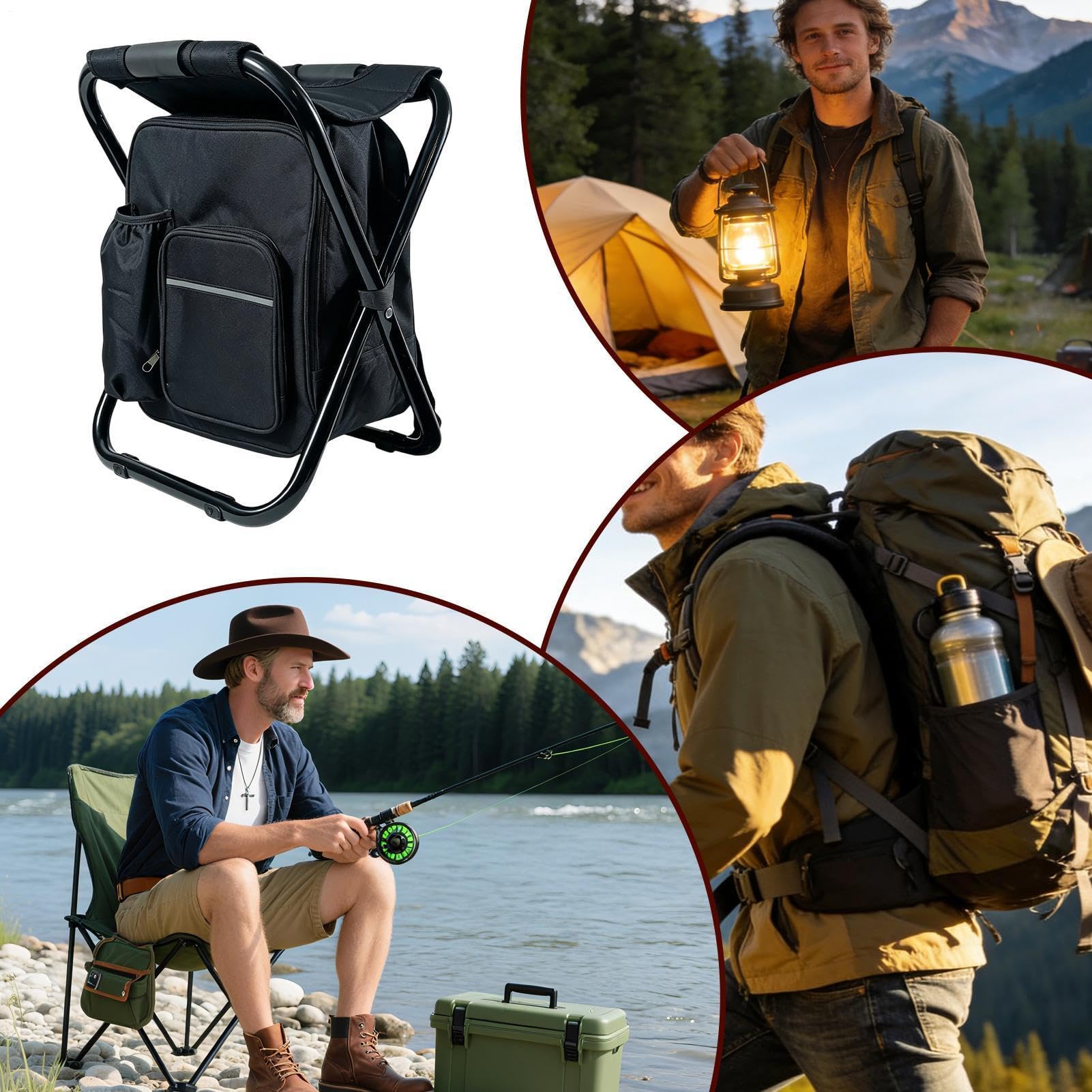 Sedia A Zaino Pieghevole Portatile ed Ergonomico con Borsa Termica e | Sedie A Zaino Per Campeggio, Pesca, Barbecue, Manifestazioni Sportive, Viaggi Ed Esplorazione Outdoor