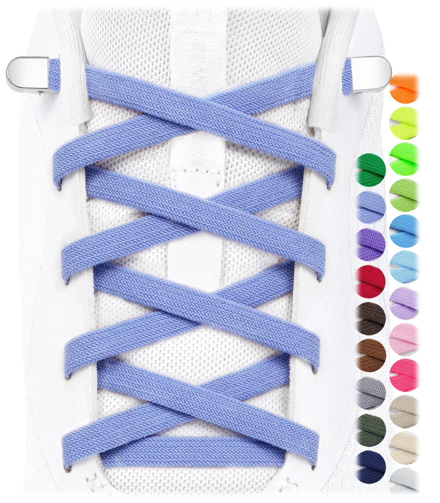 Stepace 2 Pairs Flat Elastic No Tie Shoe Laces for Kids and Adults Sneakers