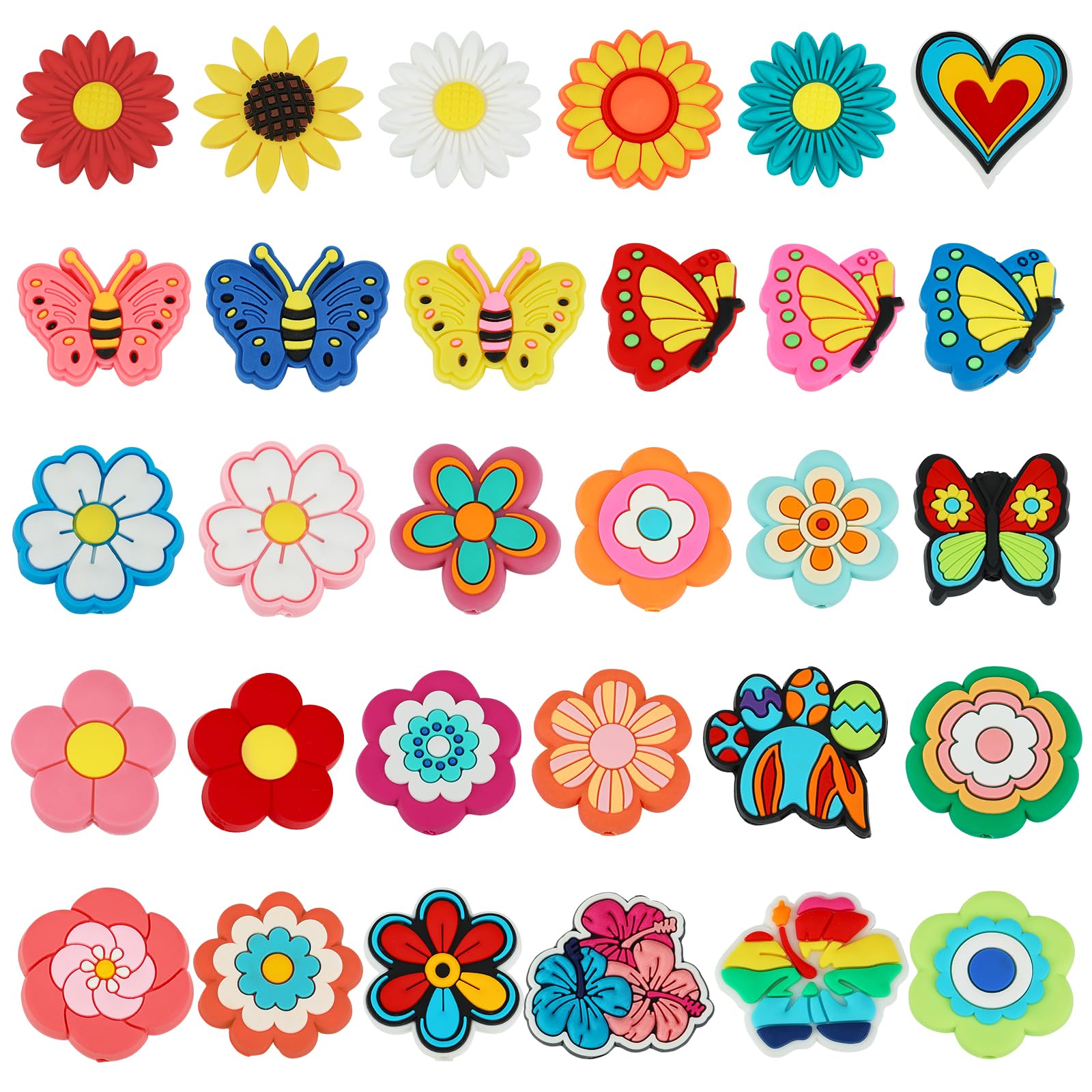 WEWAYSMILE 30 Pcs Butterfly Flowers Silcone Focal Beads for Pens Silicone Beads for Keychain Making DIY Keychain Bracelet Necklace Pen Lanyard Making