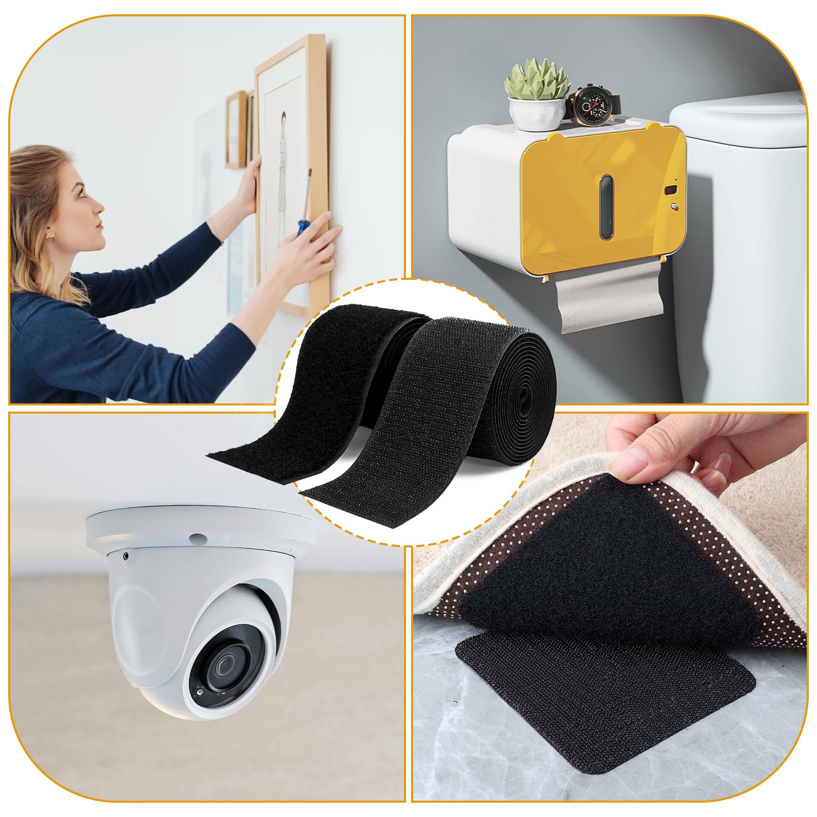 Cinta adhesiva de velcro de 20 pies x 4 pulgadas con parte trasera adhesiva de fuerte viscosidad para telas, cinta autoadhesiva de nailon para el hogar, oficina, escuela y manualidades, 2 rollos