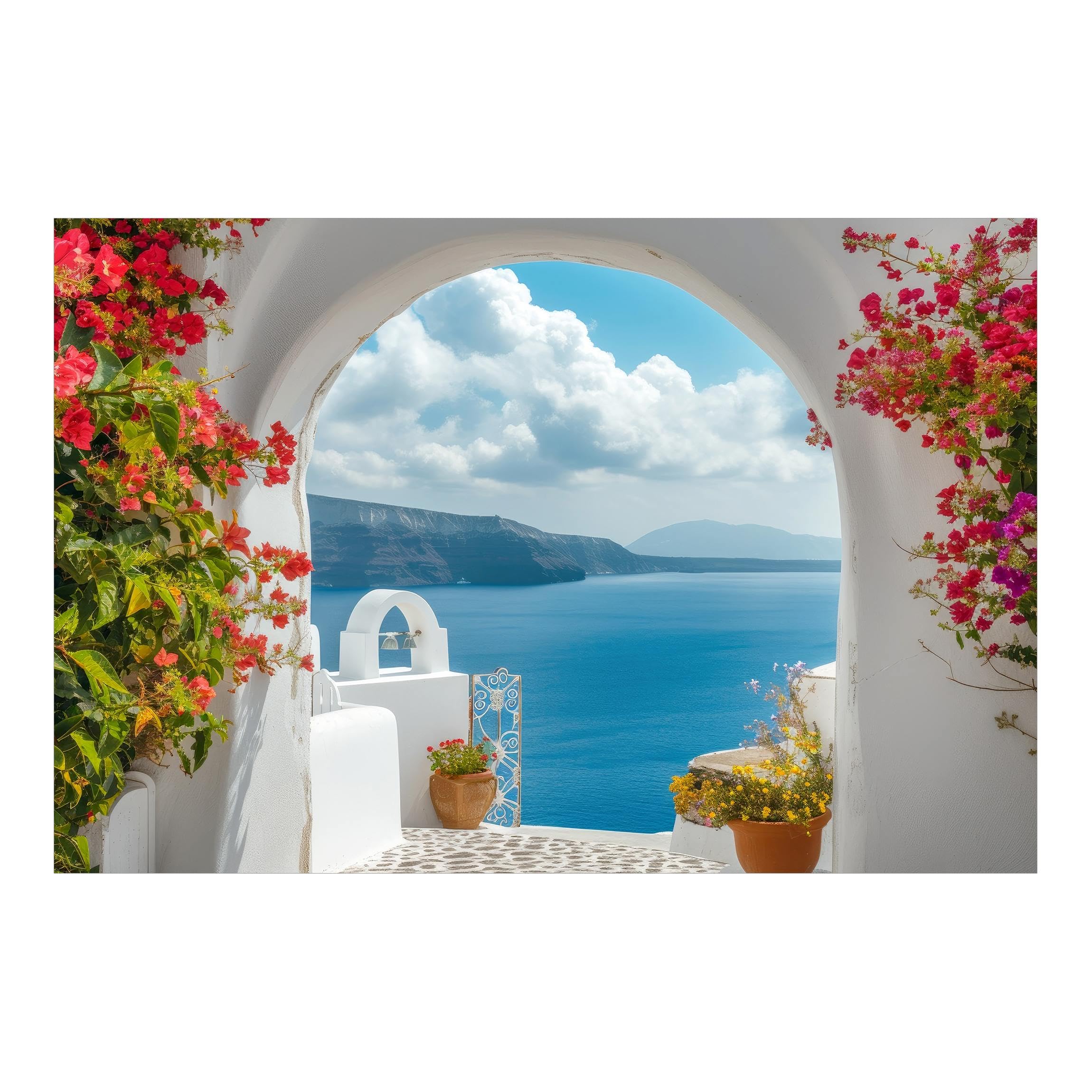 Papier peint panoramique résistant aux UV et inodore décor plage Grèce multicolore 5190