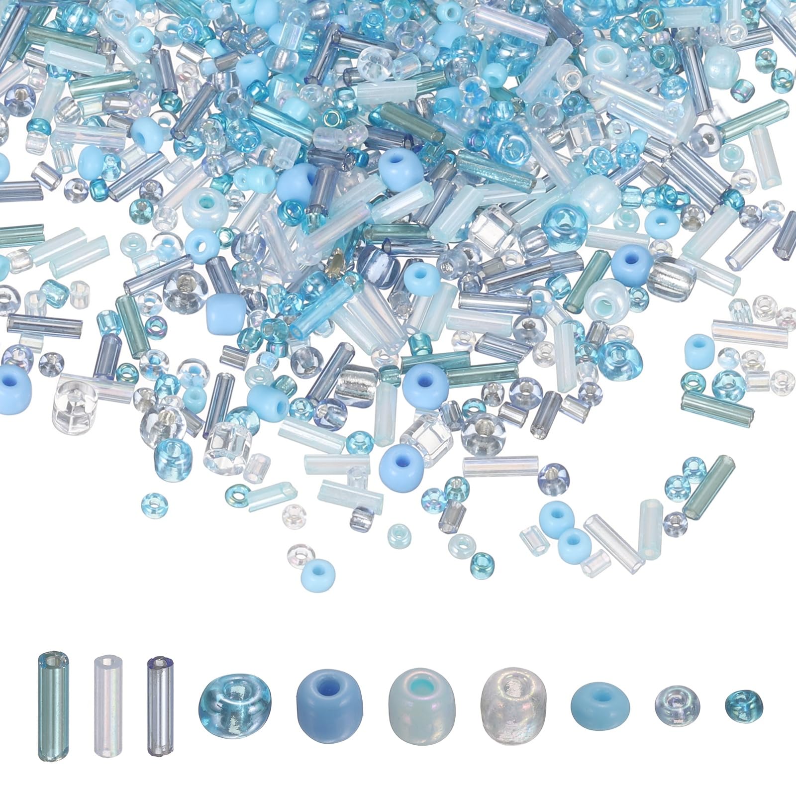 sourcing map 5000 Pcs Mixed Glass Seed Beads, 1.5-6mm Mini Loose Glass Bugle Spacer Bead Embroidery Beads for DIY Craft Projects Earrings Necklaces Bracelets Jewelry Making, Light Blue — image 1