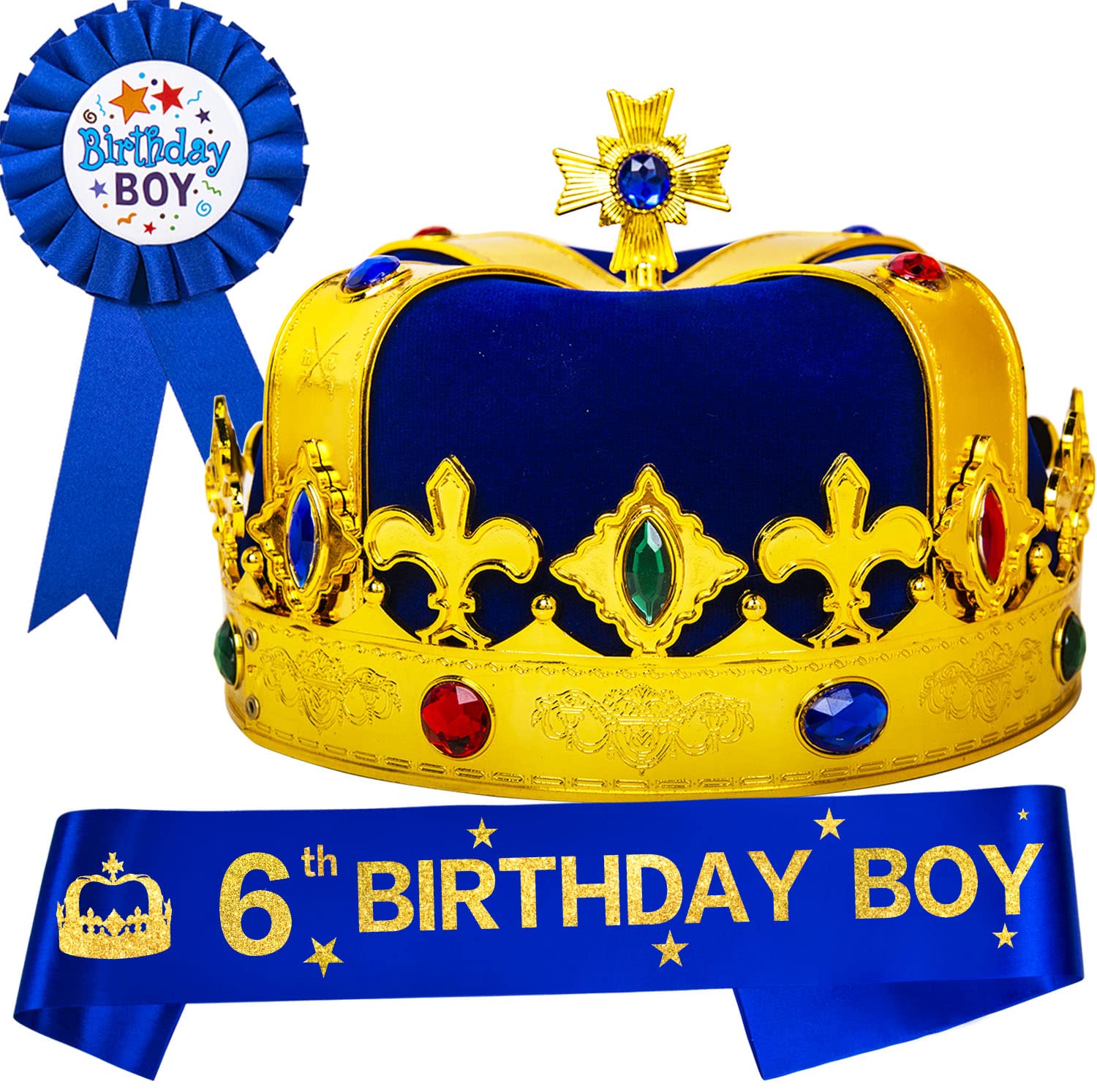 HnoonZ 6th Birthday Gifts for Boys - King's Crown, Sash & Decorations