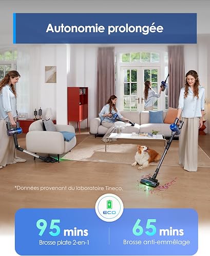 Tineco Pure One S70 Aspirateur Balai sans Fil, 200 AW d’Aspiration, 95 Min d'autonomie, Système de Nettoyage 3DSense Pro amélioré, Cellules de Poche améliorées, Lumière LED Verte à 150°, Gris - 8