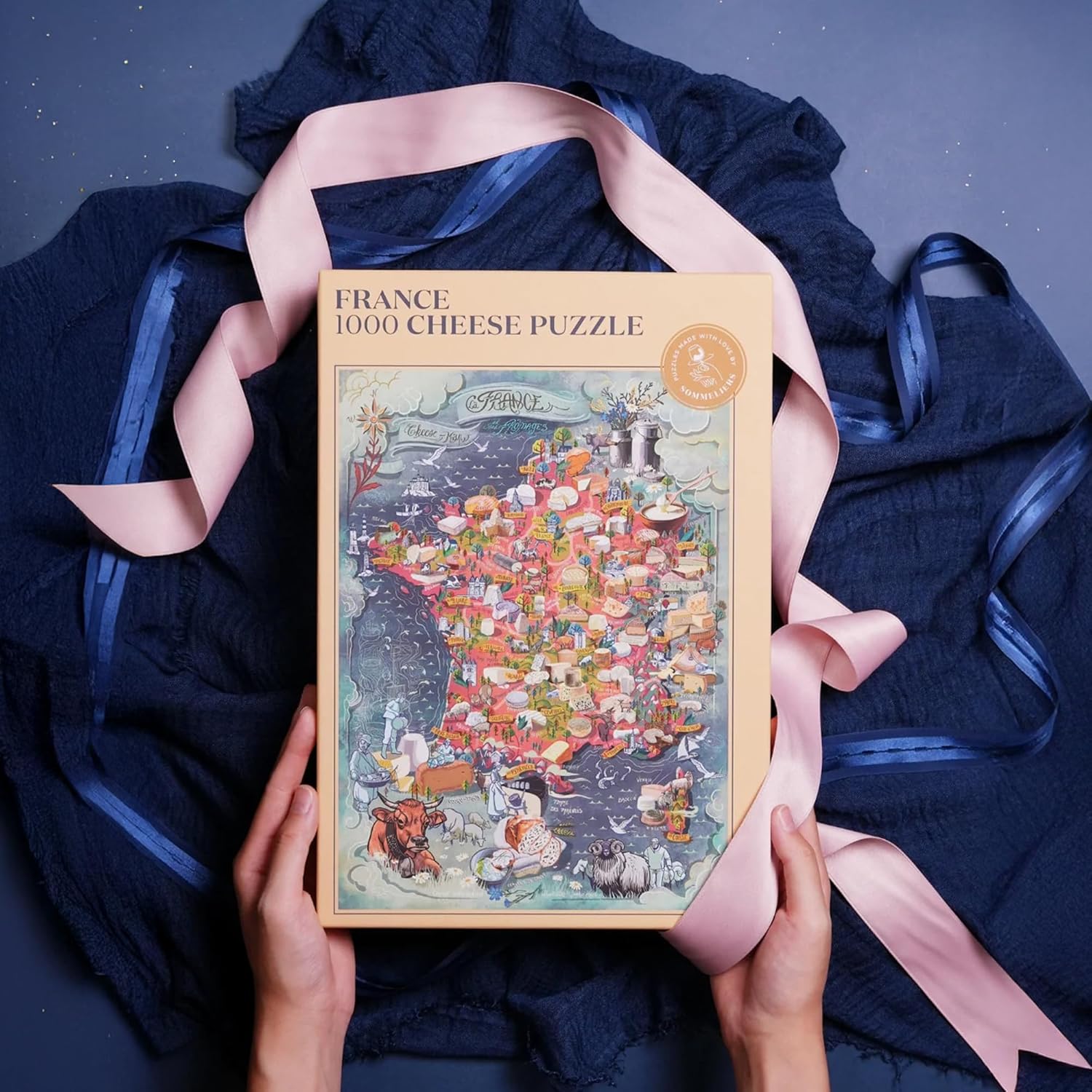 France Cheese Puzzle - 1000 Pieces Puzzle for Adults - Hand-Drawn Jigsaw Puzzle Featuring Unique Diversity from Normandy to Corsica