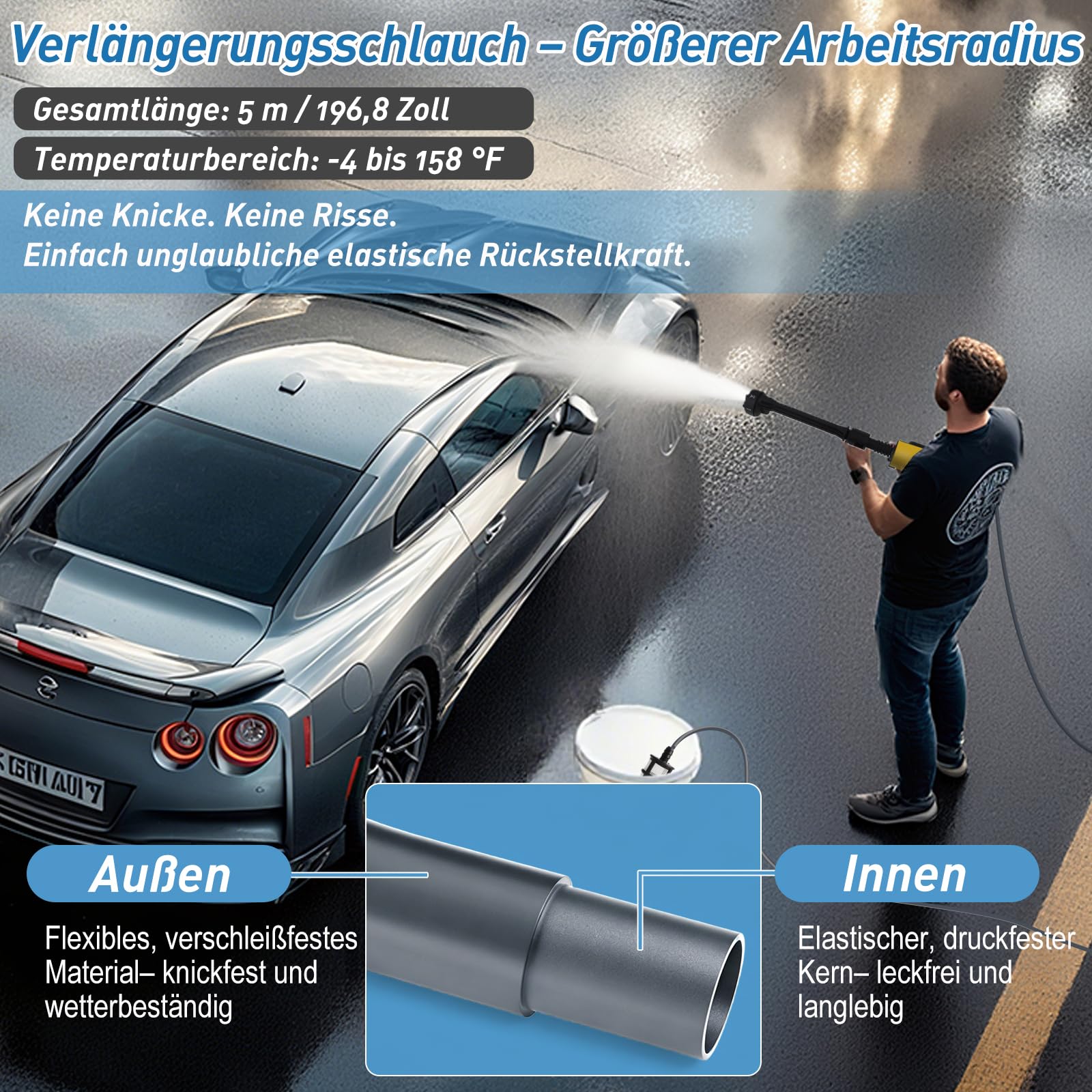 Limpiador de alta presión con batería, 990 PSI con 2 baterías, 360 l/h, 45 bares, limpiador de alta presión portátil con cargador, boquilla 6 en 1 y manguera de 16 pies, pistola portátil para coche