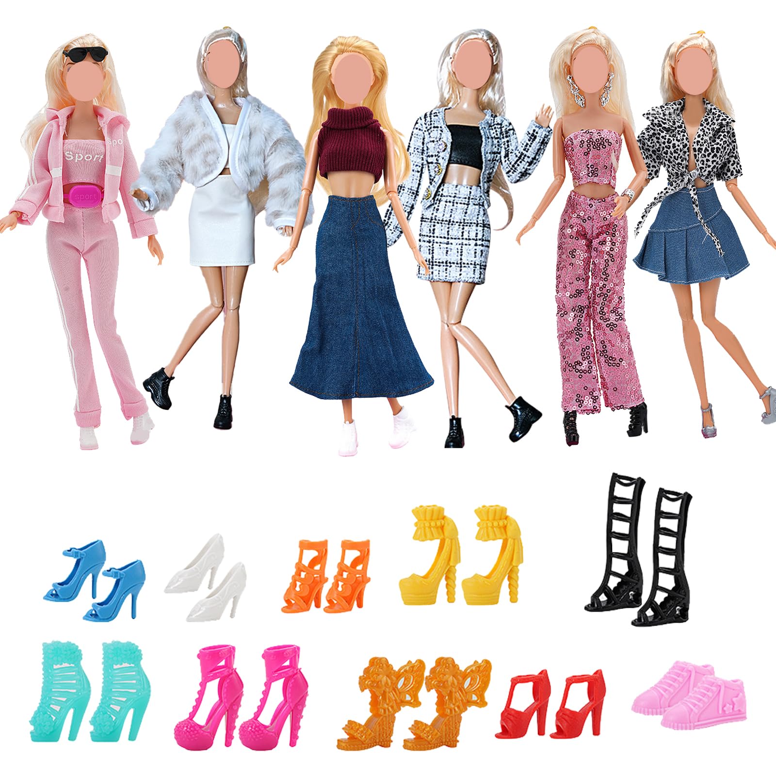 DAVBNM 11.5 Inch Girl Dolls Fashion Pack 6 Set Doll Clothes and Accessories Set, Including Mini Dress, Party Dress - Image 2