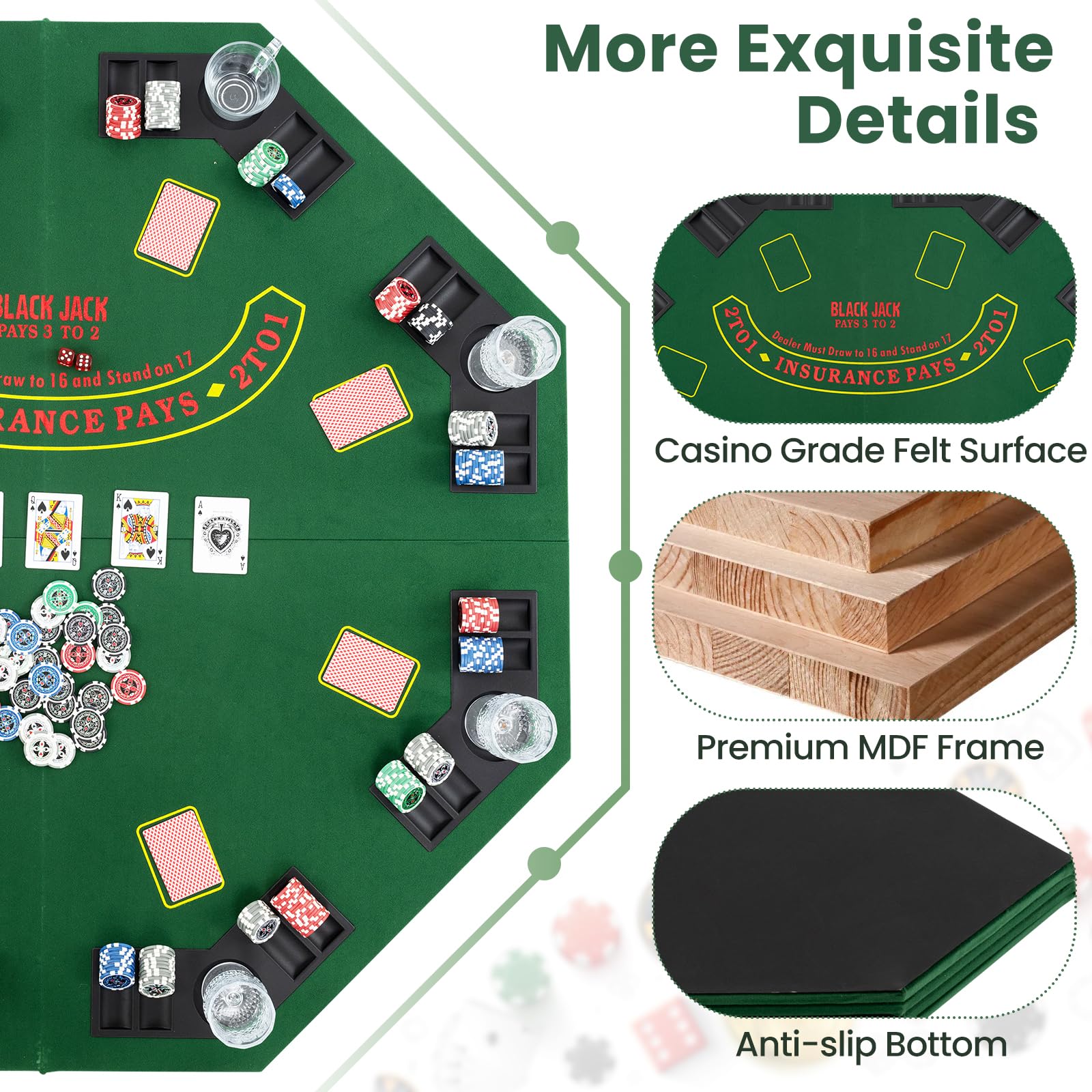 GOPLUS Mesa de Póker Portátil para 8 Jugadores, Tablero de Juego de 120 CM con Portavasos y Bandejas para Fichas, Bolsa de Transporte, Base Antideslizante, Diseño para Juegos en Familia, Casino