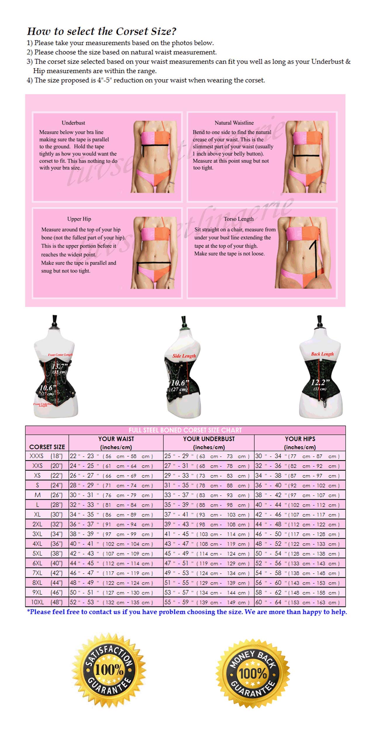 luvsecretlingerie 26 Double Steel Boned Waist Training Brocade & Faux Leather Underbust Shaper Corset #8709: Large B008(black)