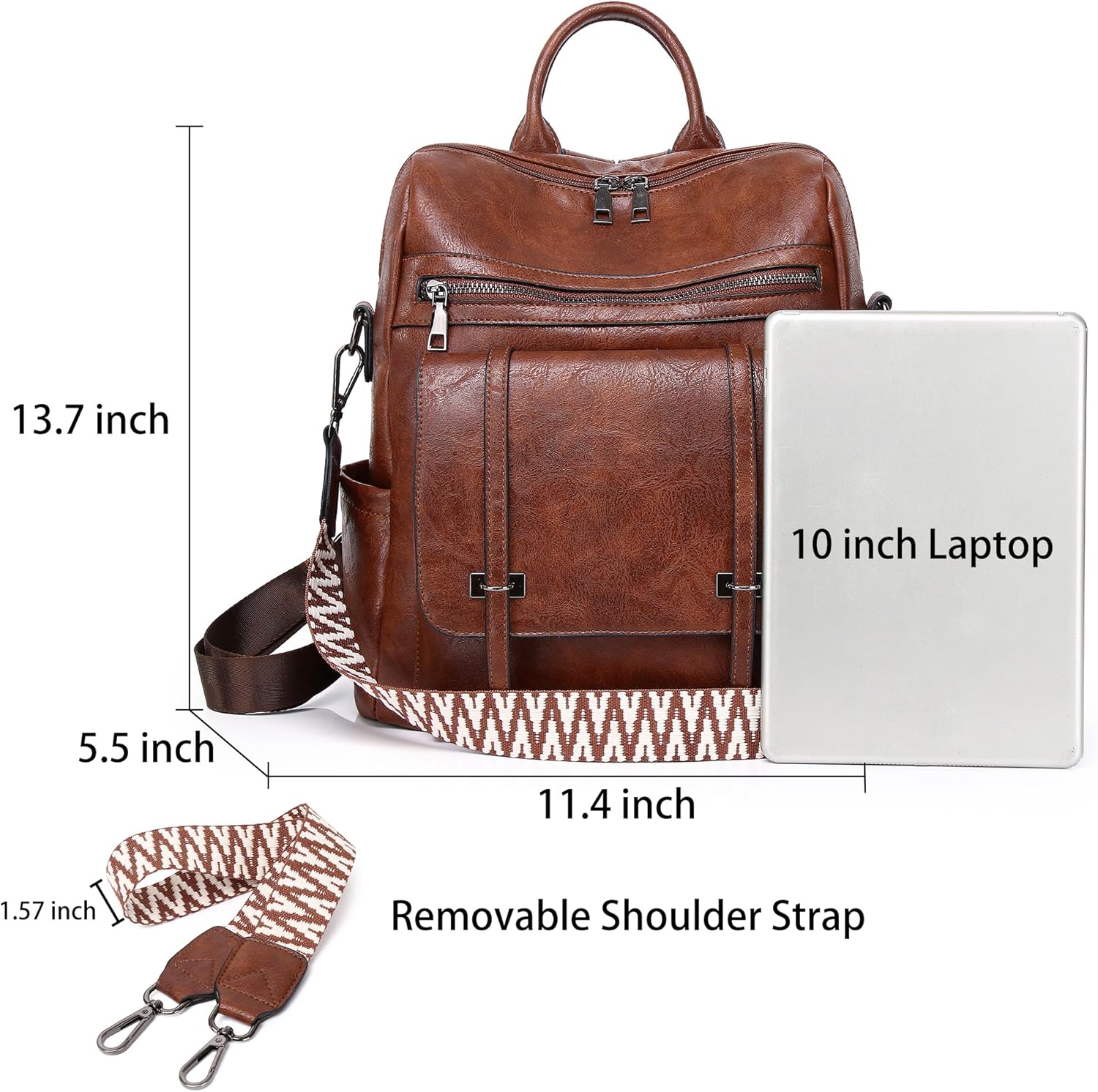 PU Leather Backpack Purse for Women, Fashion Ladies Backpack Purse Brown Medium Size, Convertible Shoulder Bags Handbag, Suitable for Shopping, Traveling, Work for Women - Image 3