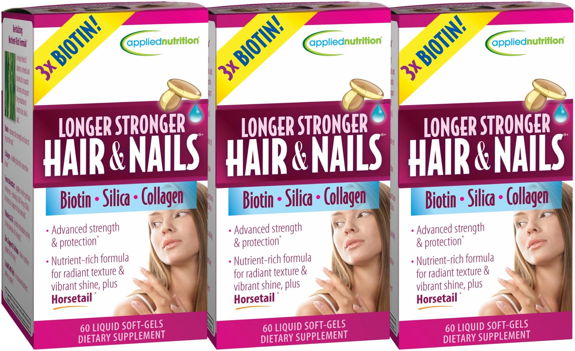 Applied Nutrition Longer, Stronger Hair and Nails 60-Count (Pack of 3)
