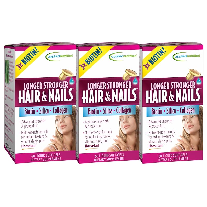 Applied Nutrition Suplemento para cabelos, pele e unhas com biotina, sílica e gotu kola, 3 frascos com 60 cápsulas softgel