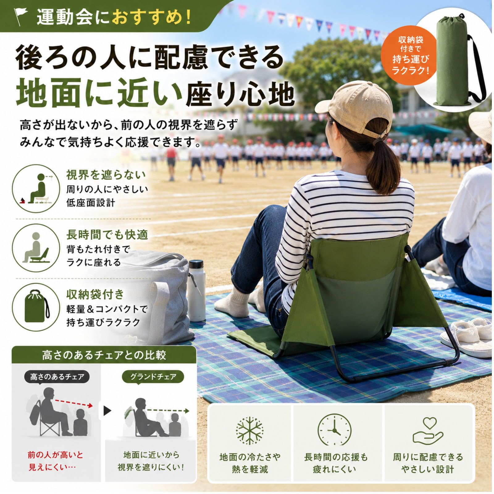 4つセット グランドチェア フィールド座椅子 花火大会 アウトドア キャンプ 袋 Amazon.co.jp: グランドチェア 座椅子 折りたたみ 収納袋付き 背もたれ