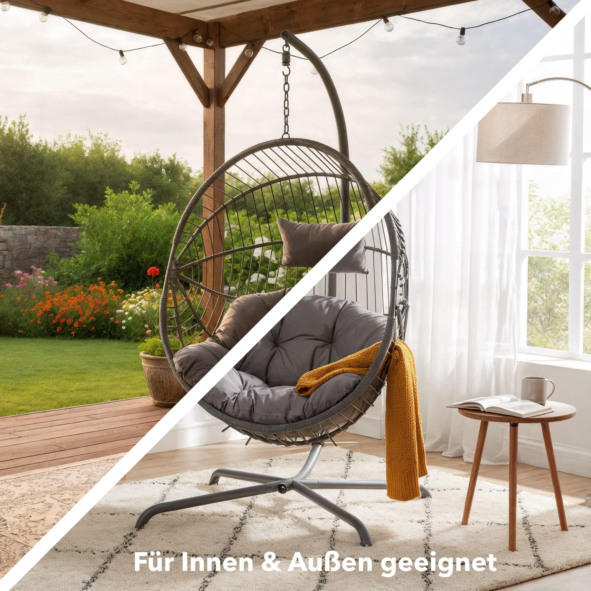 Arebos Hängesessel Outdoor mit Gestell | höhenverstellbar | 130 kg | Grau