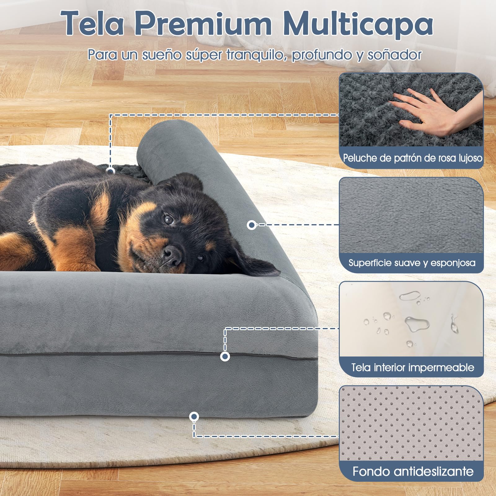 COSTWAY Cama Ortopédica para Perros, Cama Perro Grande con Tejido Interno Impermeable, Sofá para Perros con Funda Extraíble y Lavable, Gris, 122 x 89 x 18 cm (X-Large)