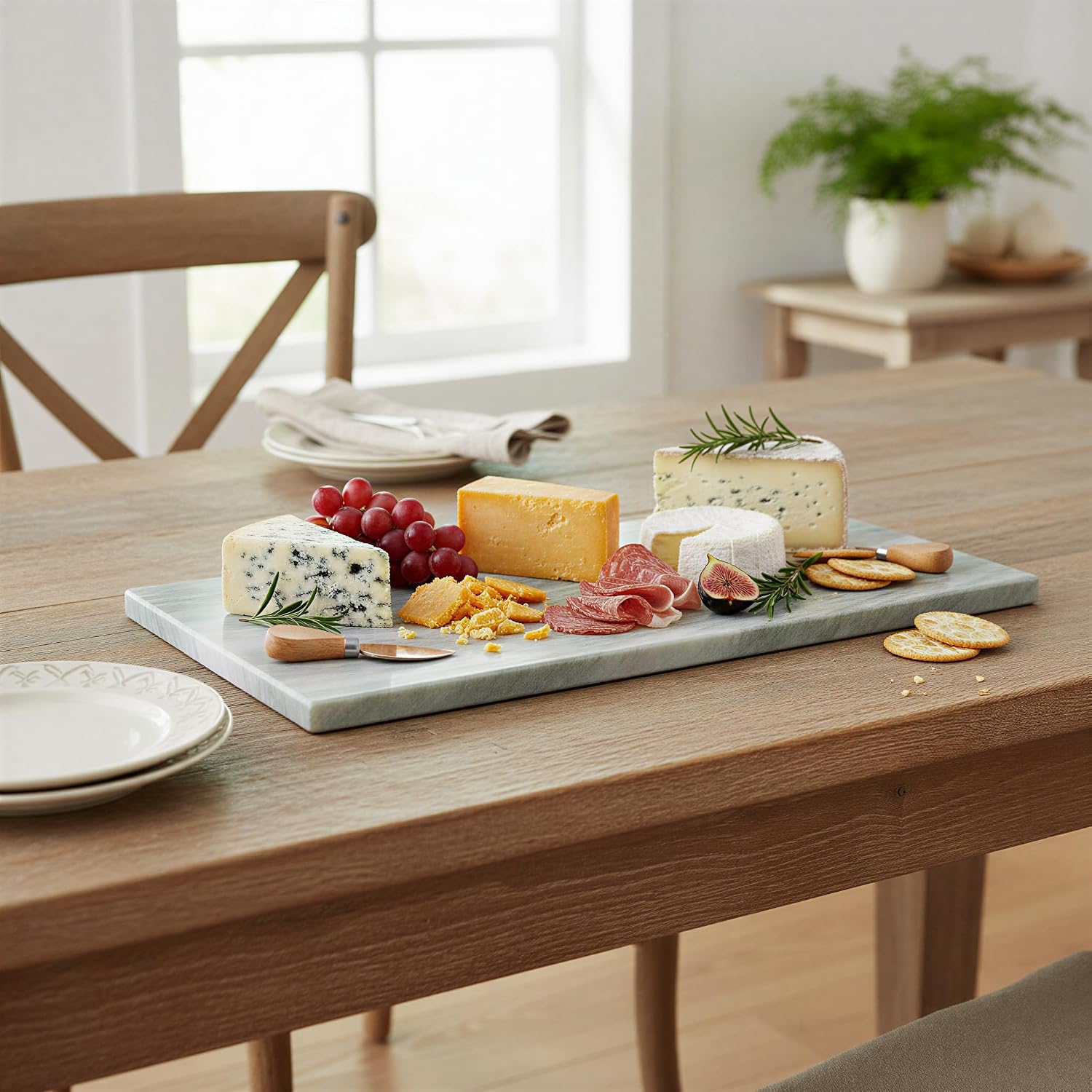 Bloomingville Rectangular Marble Cheese and Serving Board, Green Mélange