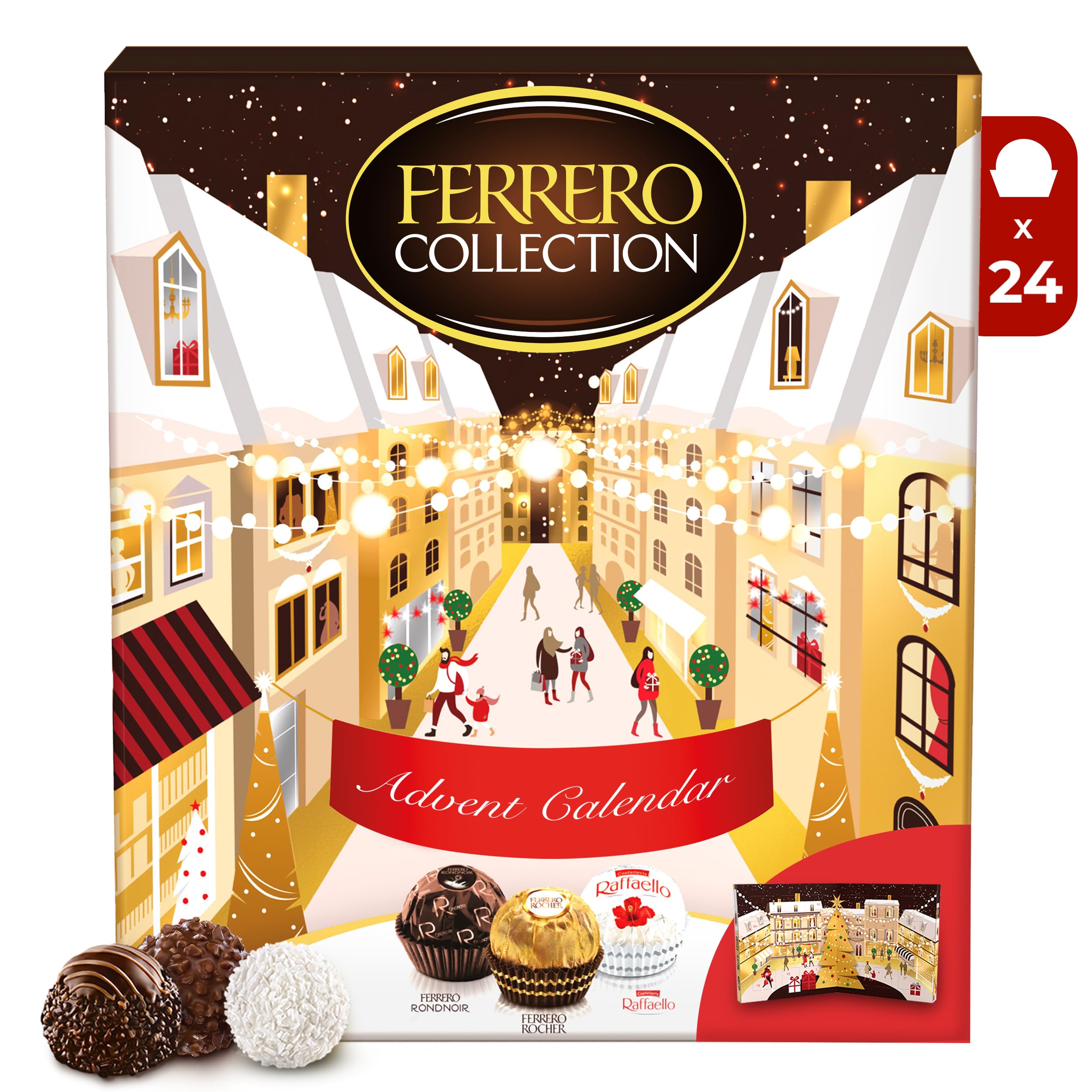 Ferrero Collection Premium Christmas Chocolate Advent Calendar 2024, Includes Rocher, Raffaello and Rondnoir Pralines, Box of 24 Speciality Chocolates (259g)