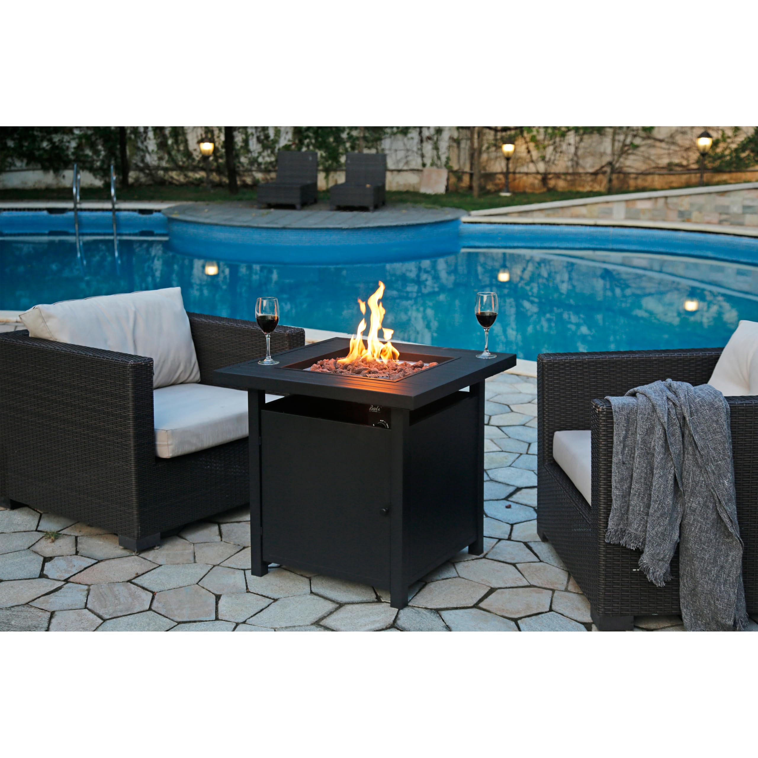 BALI OUTDOORS Brasero à Gaz, Chauffage Extérieur Jardin et Terrasse - Flamme Réelle - Chauffage Complémentaire - Foyer à Gaz avec Pierres de Lave