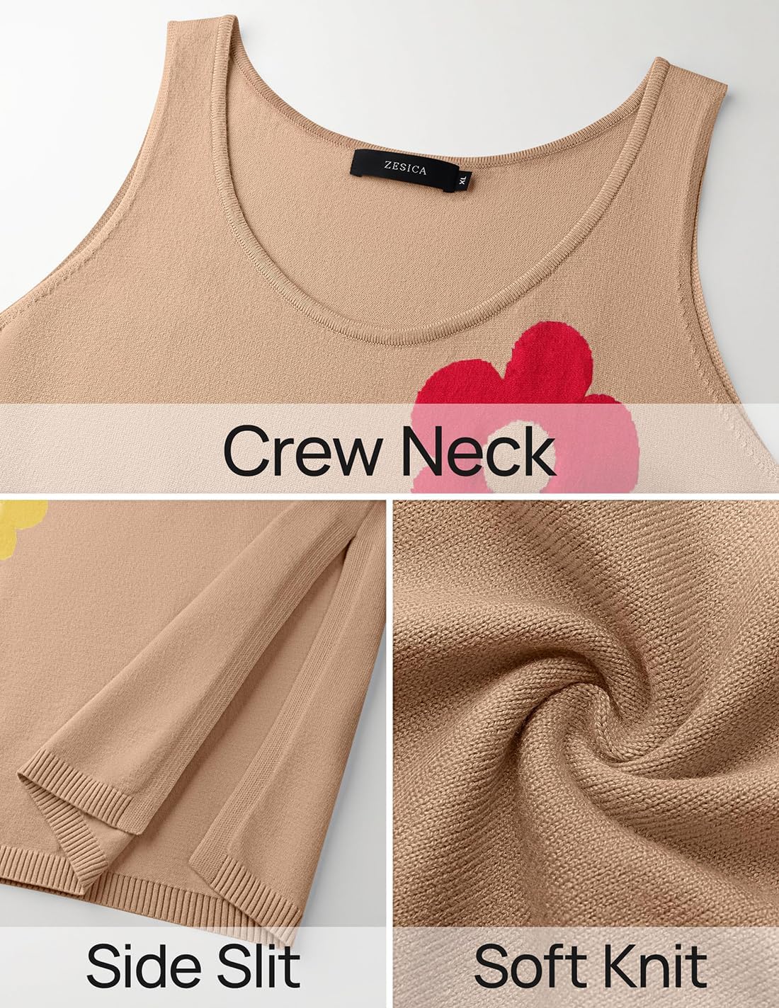 ZESICA Women's Summer Knit Bodycon Midi Dress 2026 Sleeveless Floral Crewneck Color Block Long Beach Party Dresses - Image 6