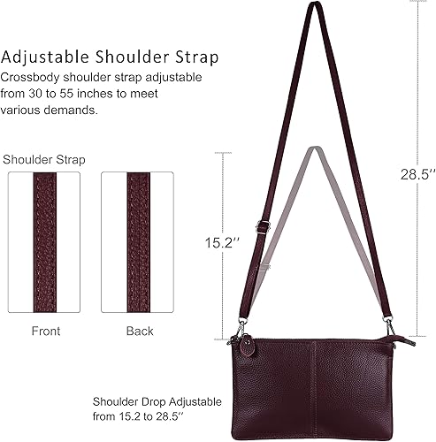 Miniatura 5 de befen - Bolsa bandolera de cuero genuino para mujer, bolso cruzado pequeño, bolso de hombro, con cremallera plateada