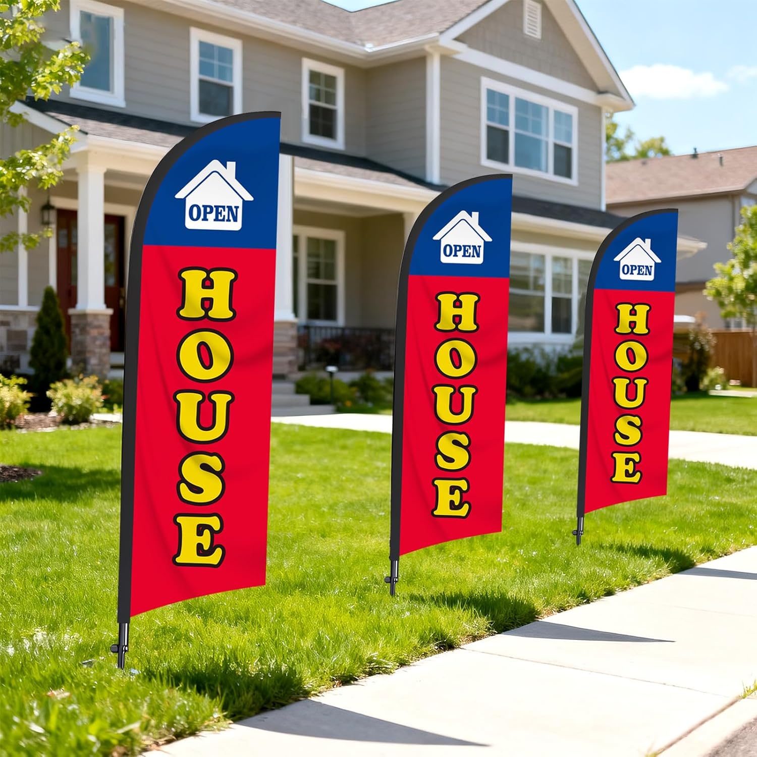 3 Pack Open House Flag for Real Estate 8 Ft Open Feather Flags Banner with Pole Kit and Ground Stake for Outside Outdoor - Image 2