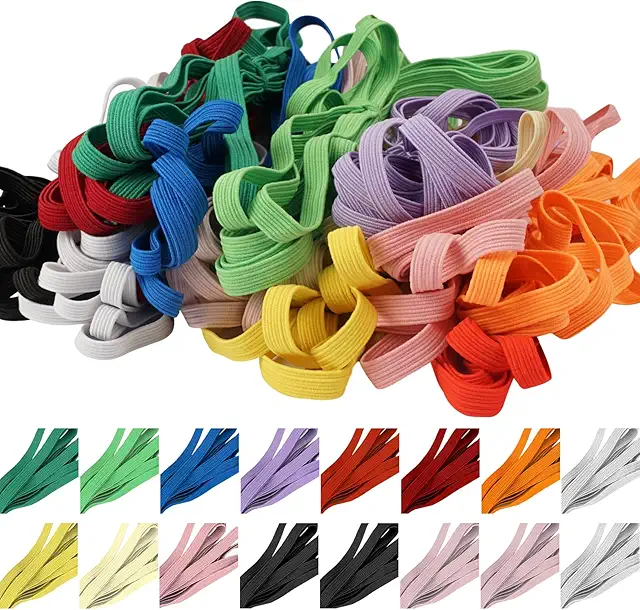 16 Stück Bunte Gummibänder zum Nähen - 6mm x 3m Flache Gummilitze für DIY