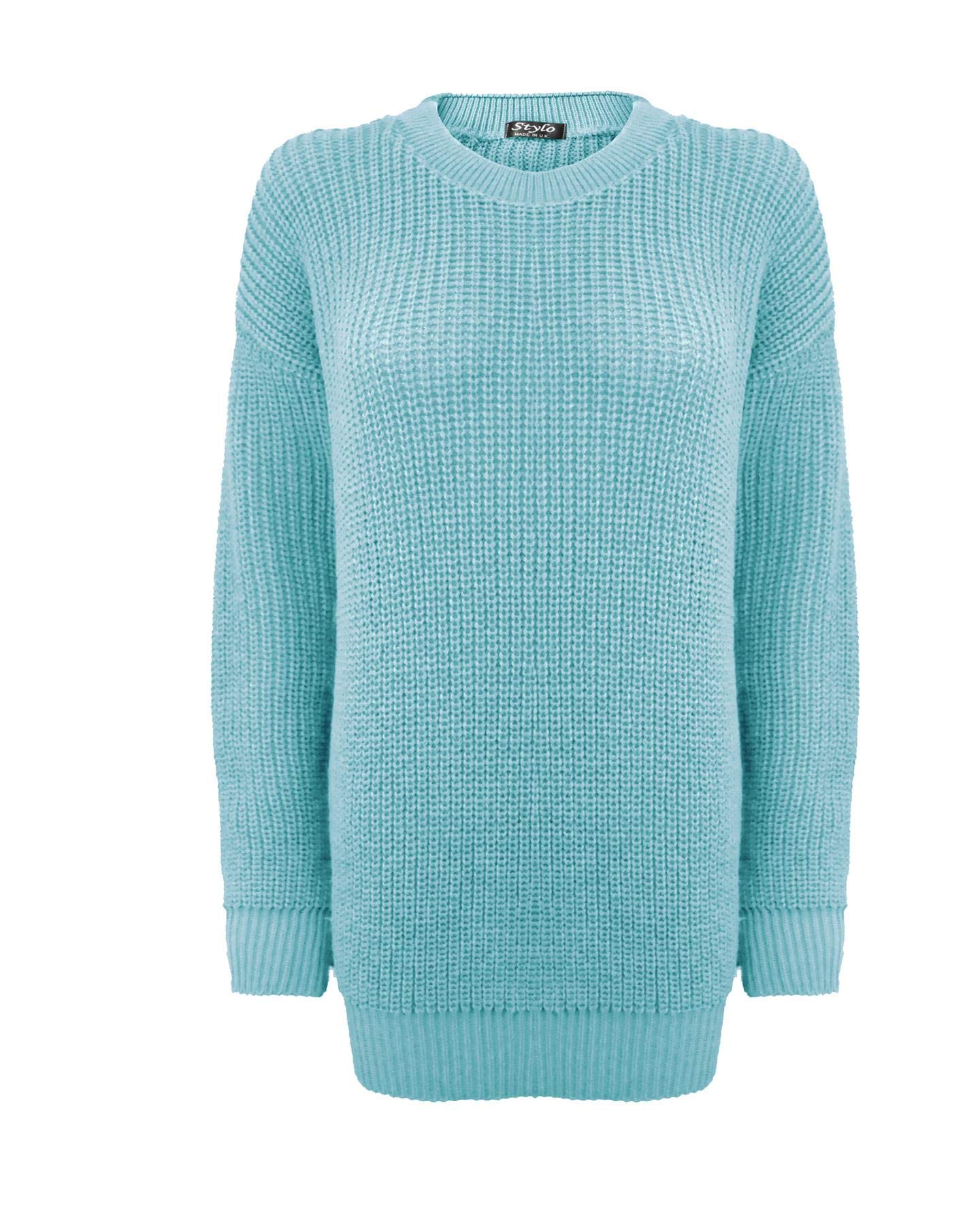 Top Vendor Women's Aqua New Oversized Long Sleeve Knitted Baggy Jumper Sweater Crew Neck Pullover Top[,Ml]