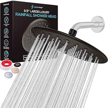 SparkPod 9.5 Inch Large Rain Shower Head -Luxury Rainfall Shower Head -High Pressure Showerhead, Full Body Coverage with A...