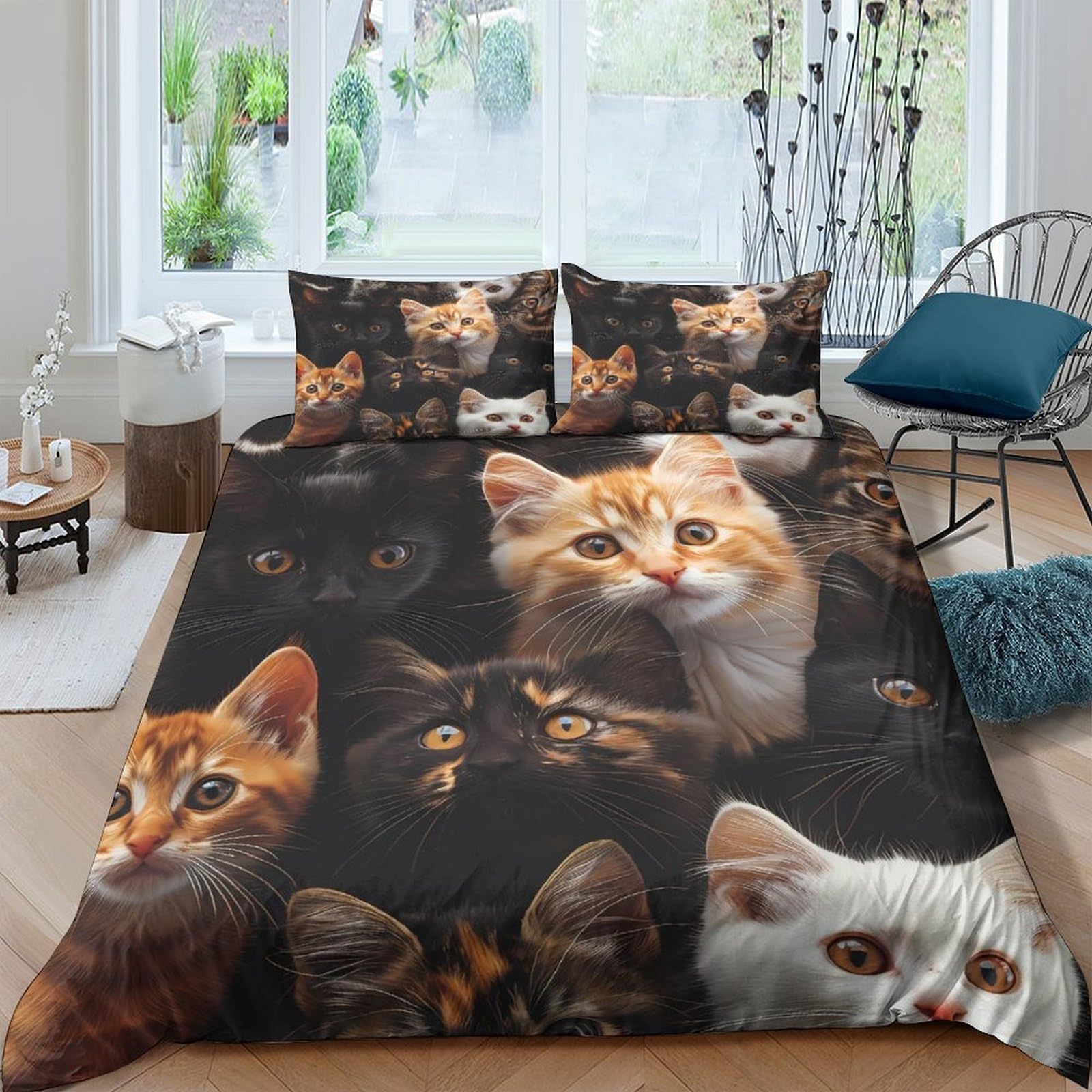 Ctjqhvkz Style-2 3D Printed Cat Portrait Fitted Sheet Microfiber Soft Bedroom Decor Animal Pattern Mattress Cover For Home Dorm Single（135X200cm）