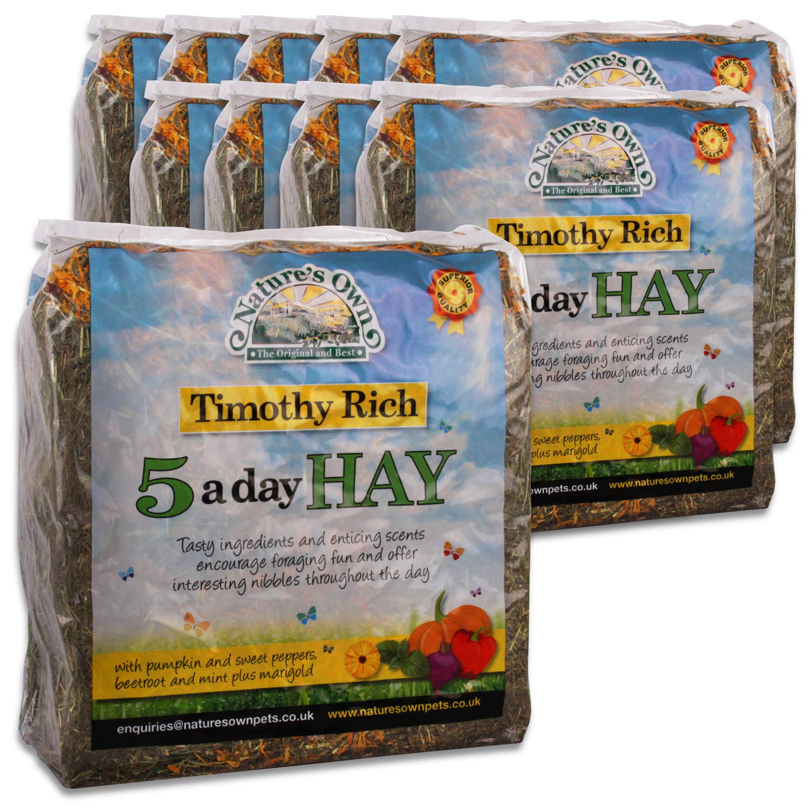 Tigerbox 10 Kilogram Natures Own Timothy Rich 5 a Day Hay Foraging Feed for Rabbits Guinea Pigs Chinchillas