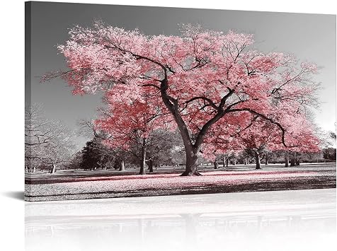 Visual Art Decor Pink Tree Canvas Wall Art Pink and Gray Wall Decor Canvas Prints, Framed Artwork for Living Room Bedroom Decoration 20inx36in