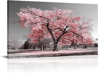 Visual Art Decor Pink Tree Canvas Wall Art Pink and Gray Wall Decor Canvas Prints, Framed Artwork for Living Room Bedroom Decoration 20inx36in