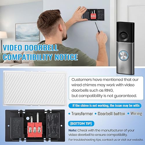Miniatura 7 de Saillong Wired Doorbell Chime, 16V 10VA Front and Rear Door Chime for Home Wall Inside, Compatible with Doorbell Botton and Transformer, Two Loud